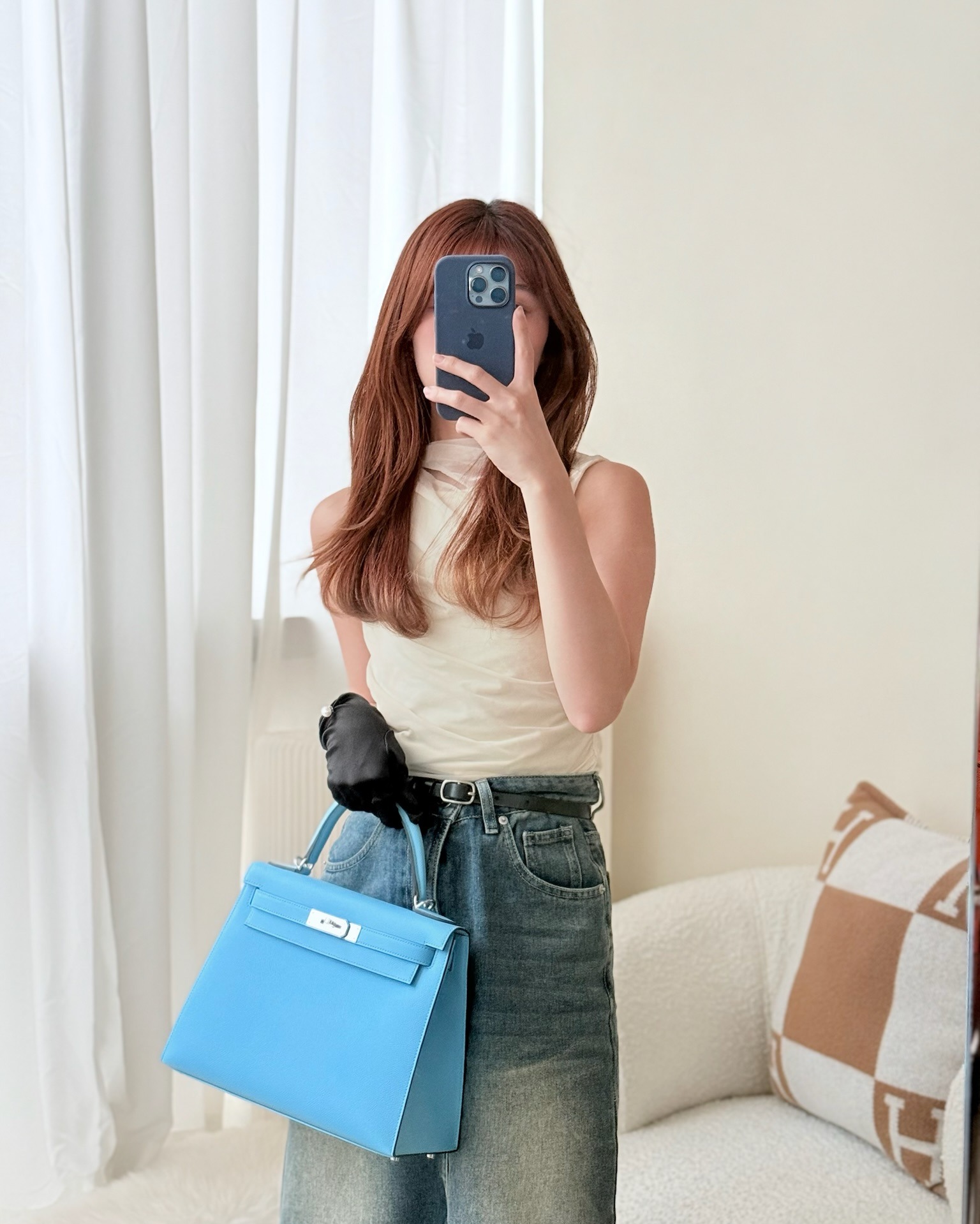 Hermès Sellier Kelly 28 Celeste 7N Epsom