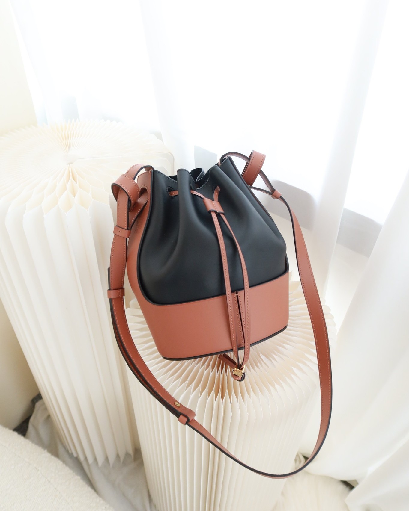 Loewe Small Balloon Bucket Bag Black Tan Calfskin