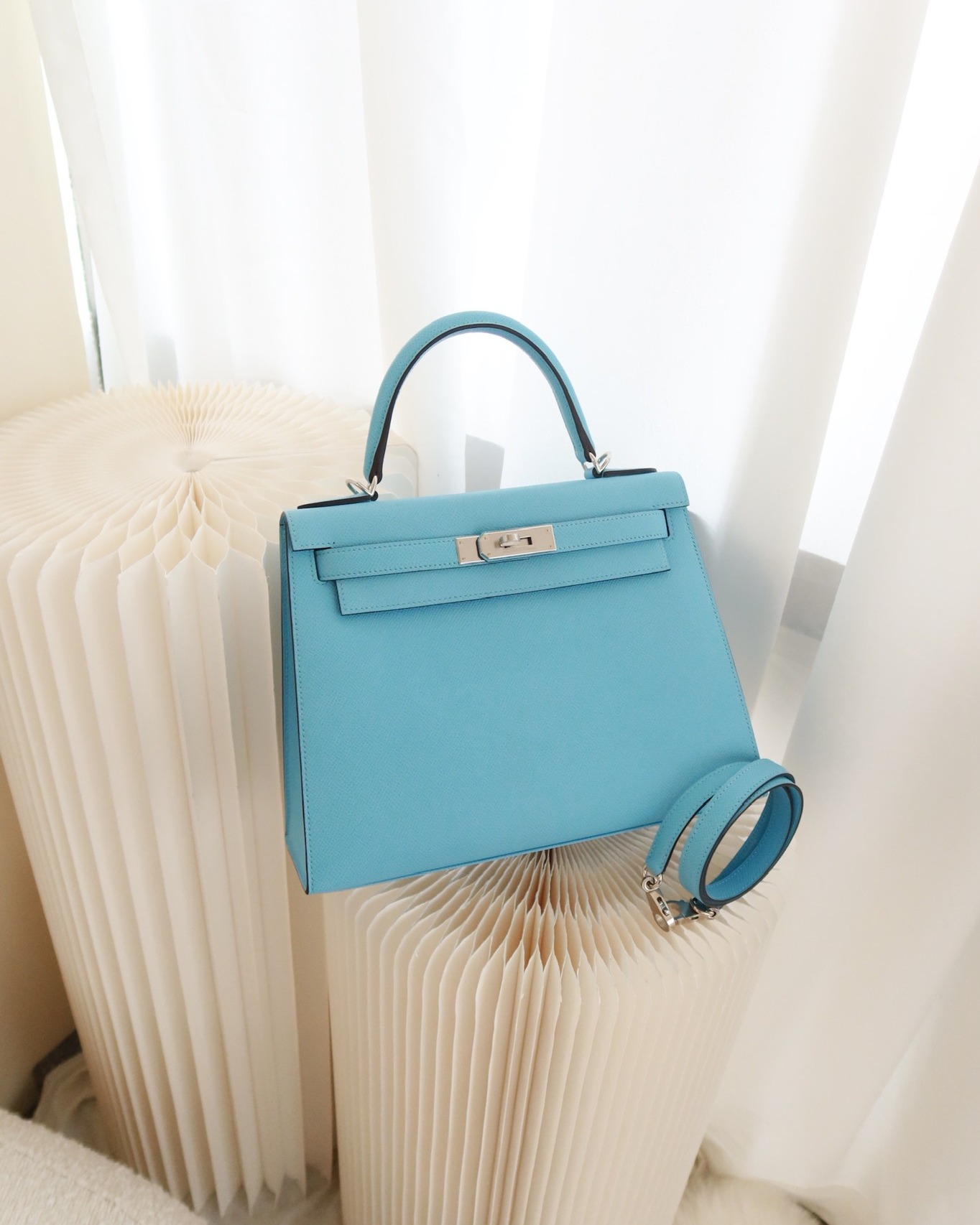 Hermès Sellier Kelly 28 Celeste 7N Epsom