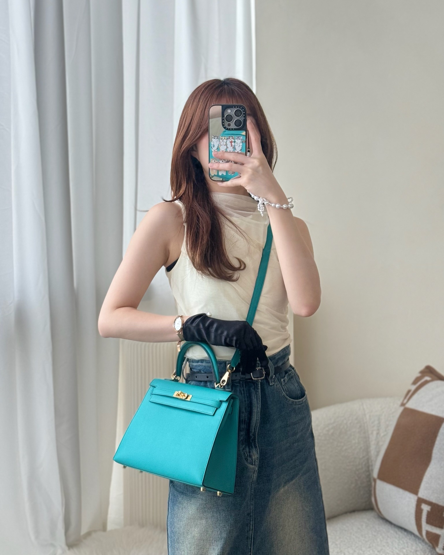 Hermès Sellier Kelly 25 Bleu Paon 7F Epsom