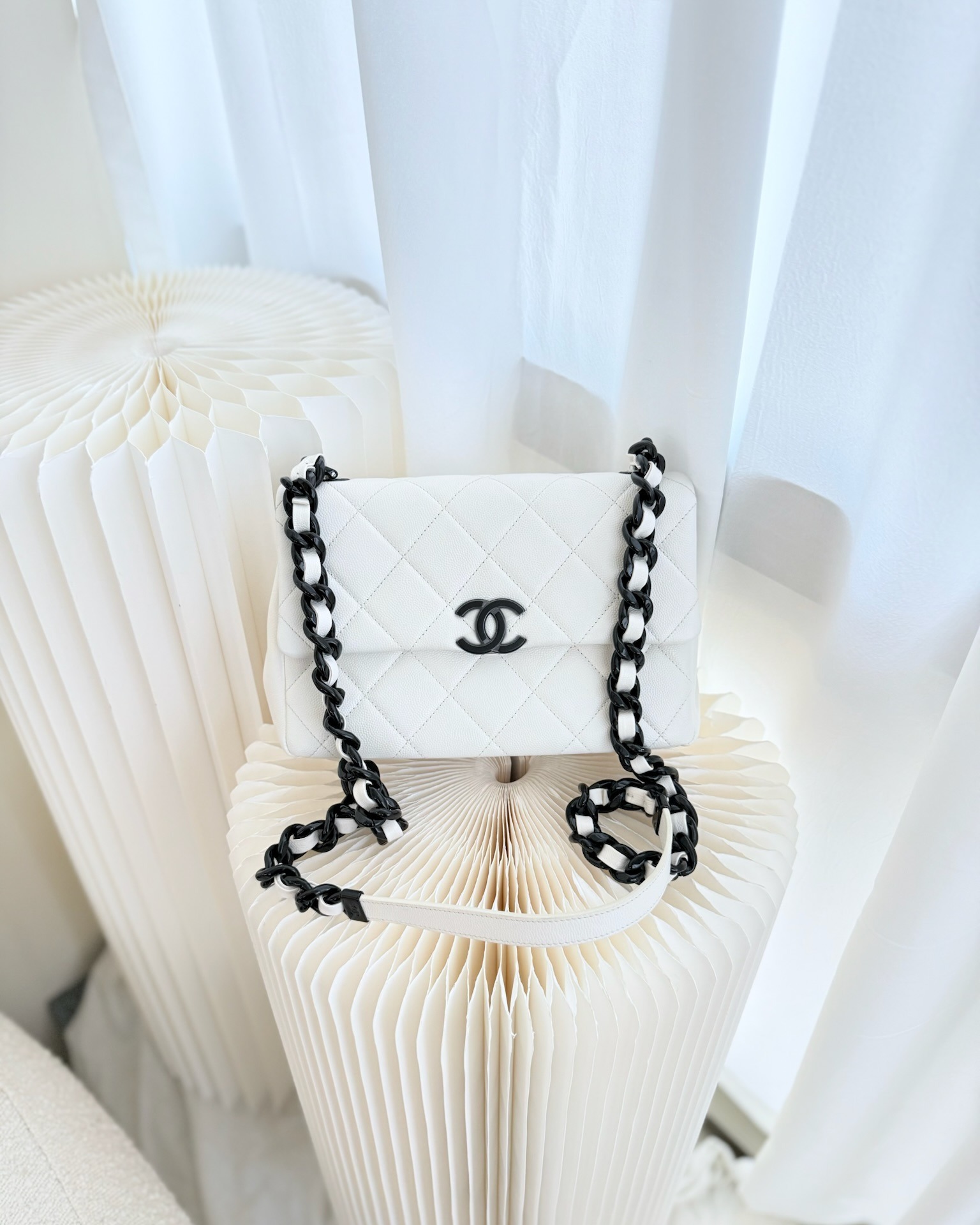 Chanel Quilted My Everything Medium Flap Bag White Caviar