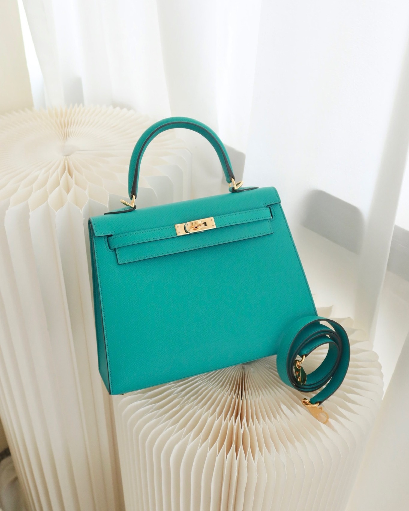 Hermès Sellier Kelly 25 Bleu Paon 7F Epsom