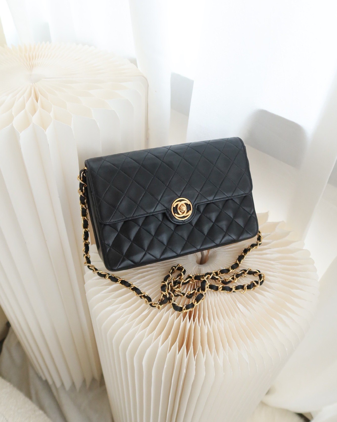 Chanel Vintage Mini Circled CC Flap Bag Black Lambskin 24K