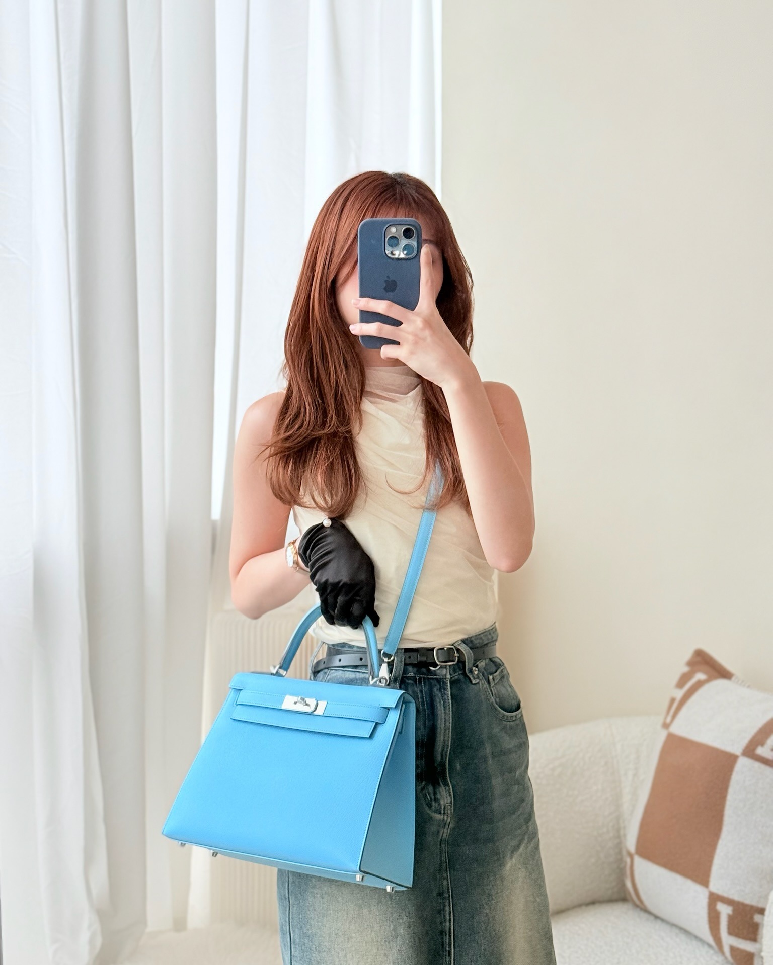 Hermès Sellier Kelly 28 Celeste 7N Epsom