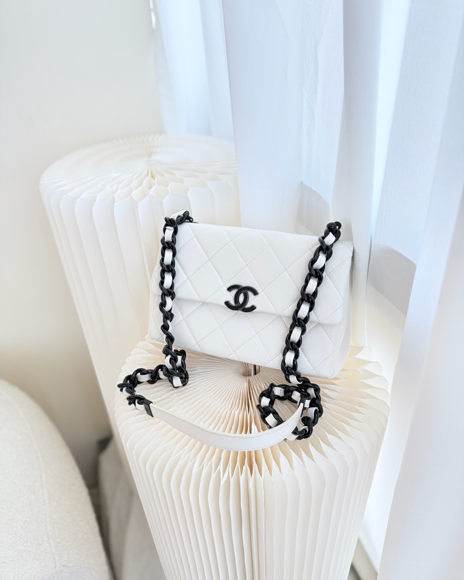 Chanel Quilted My Everything Medium Flap Bag White Caviar
