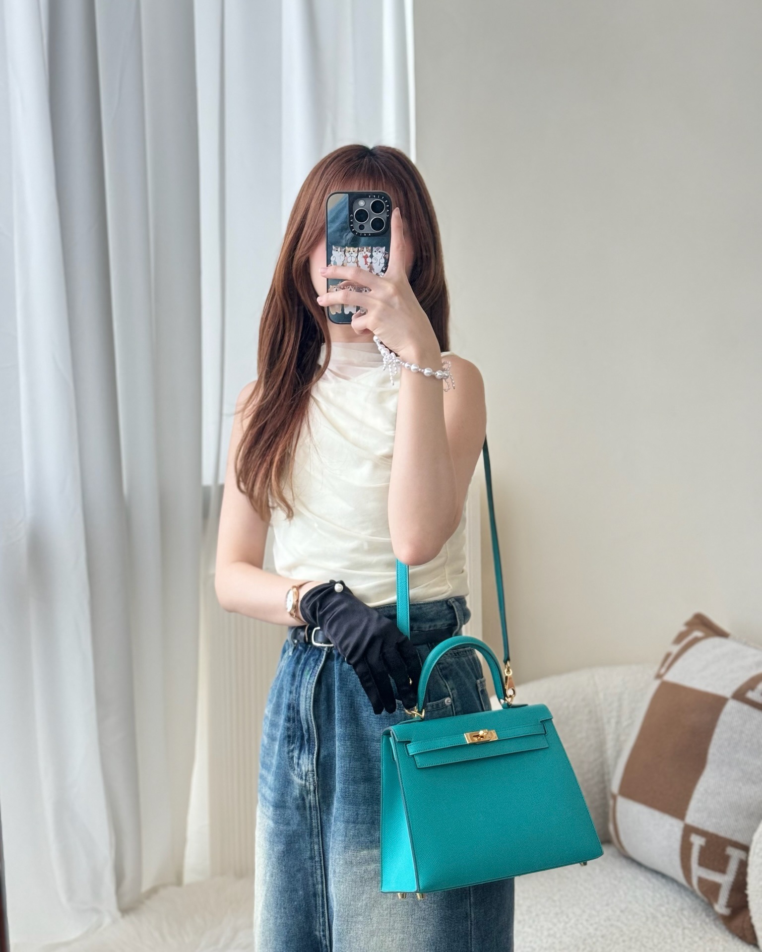 Hermès Sellier Kelly 25 Bleu Paon 7F Epsom