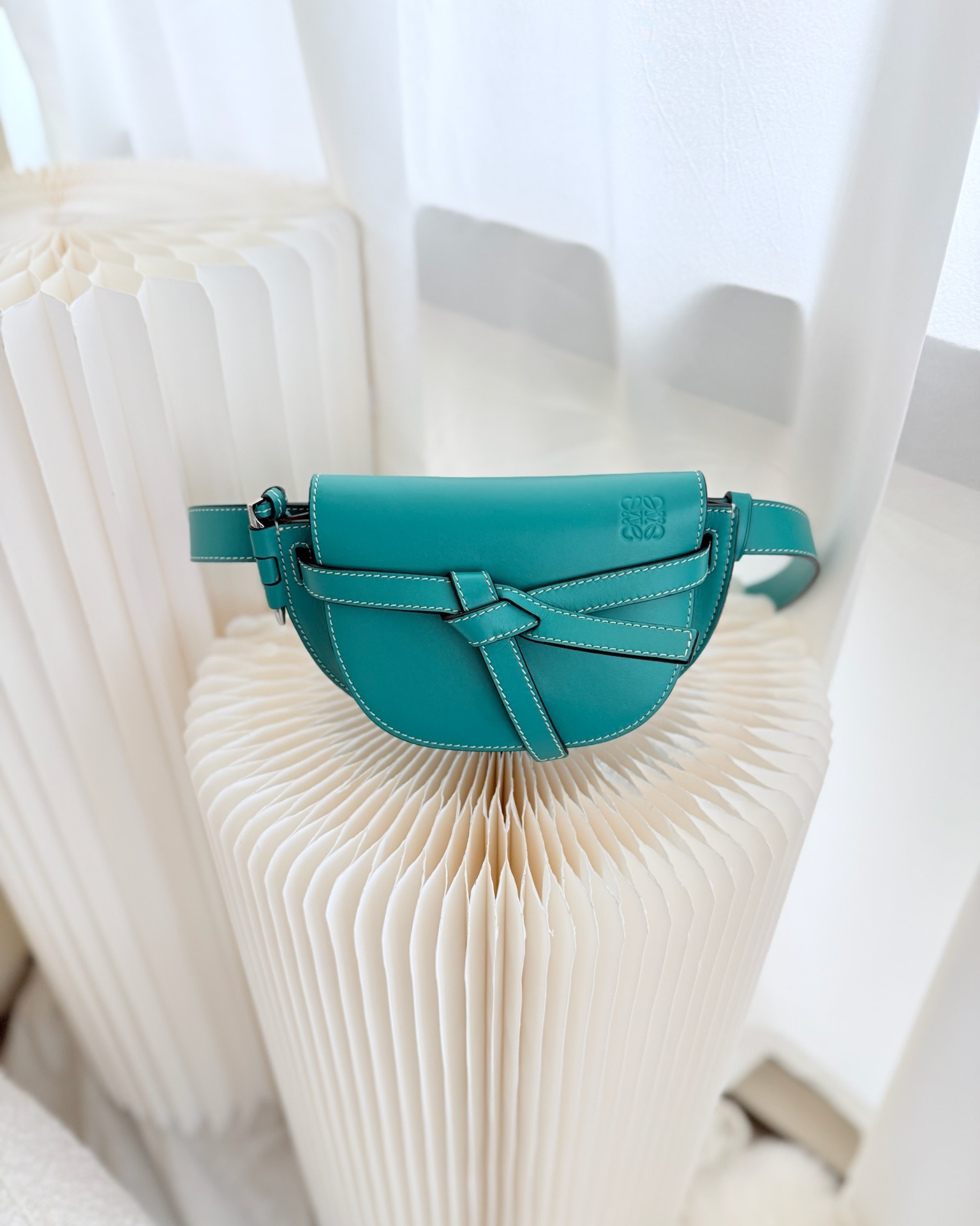 Loewe Mini Gate Belt Bag in Soft Calfskin Green