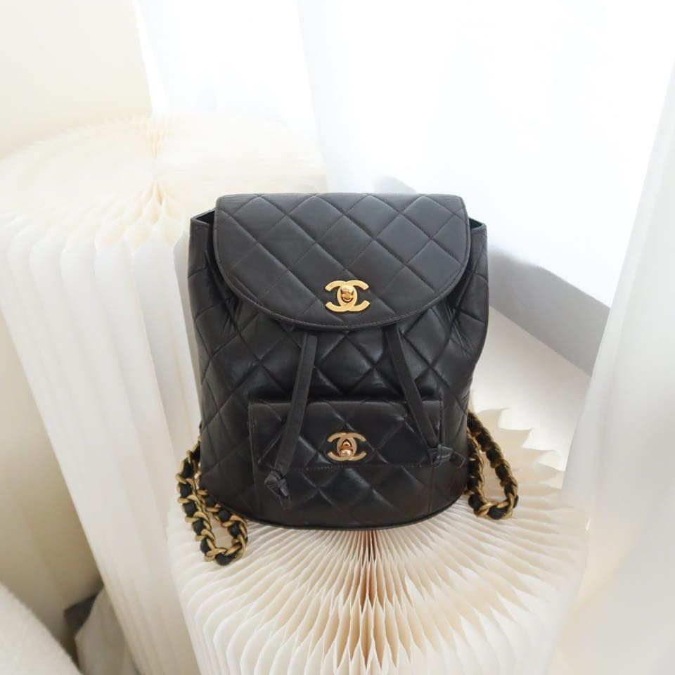 Chanel Vintage CC Duma Backpack Black Lambskin 24K