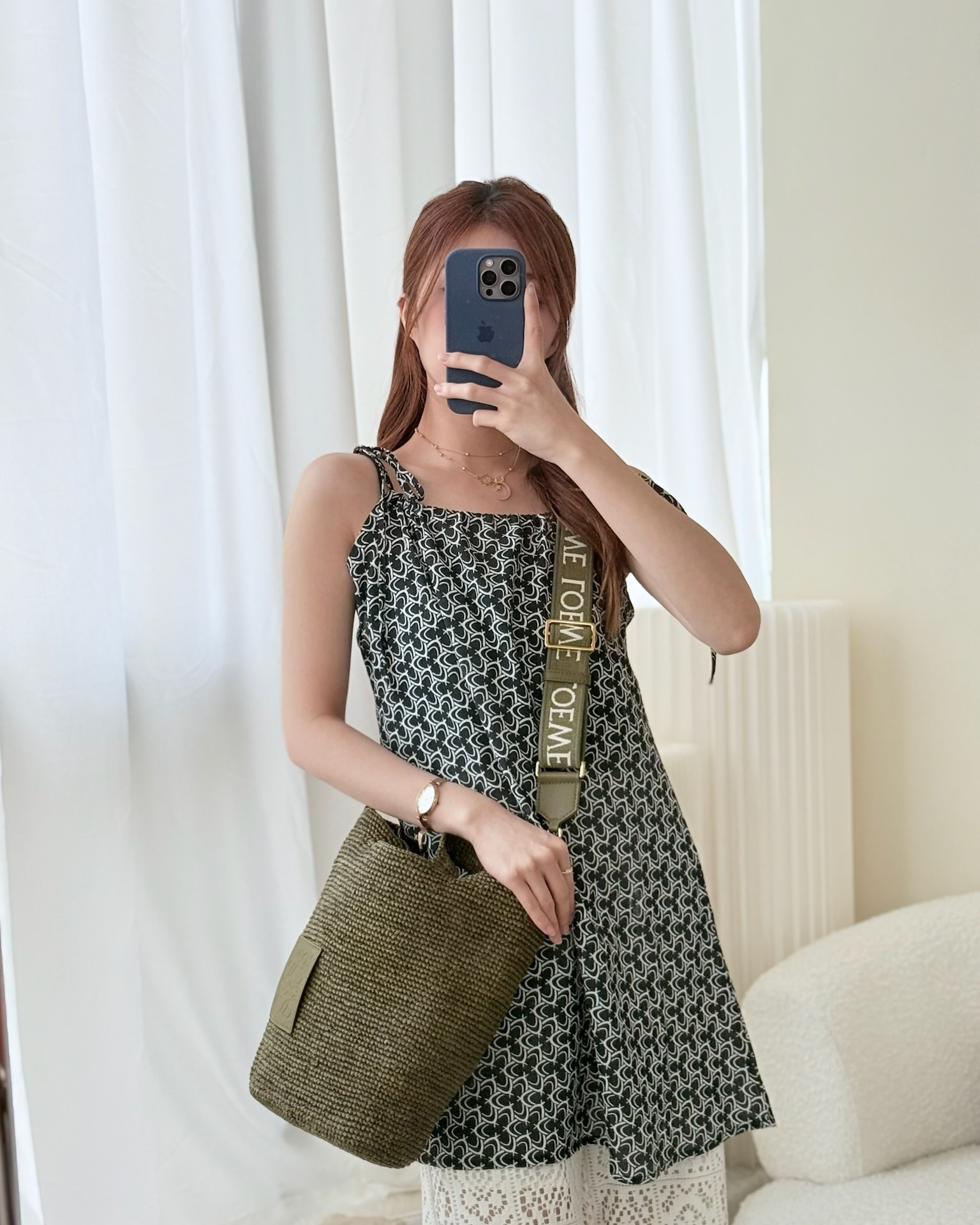 Loewe Mini Slit bag in Raffia / Calfskin