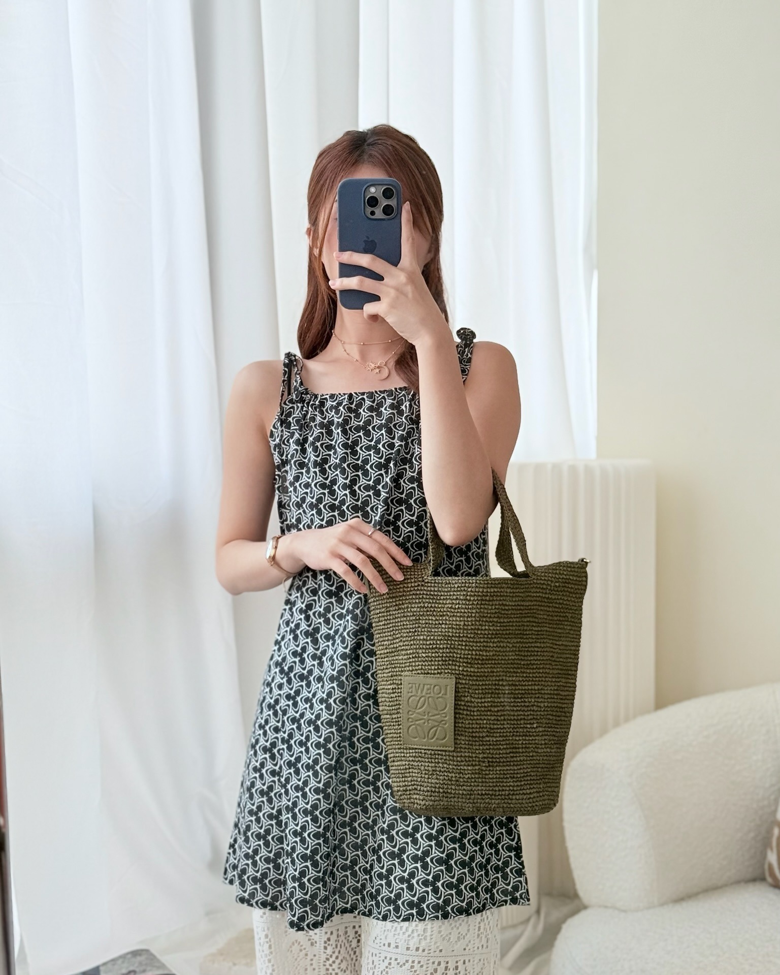 Loewe Mini Slit bag in Raffia / Calfskin