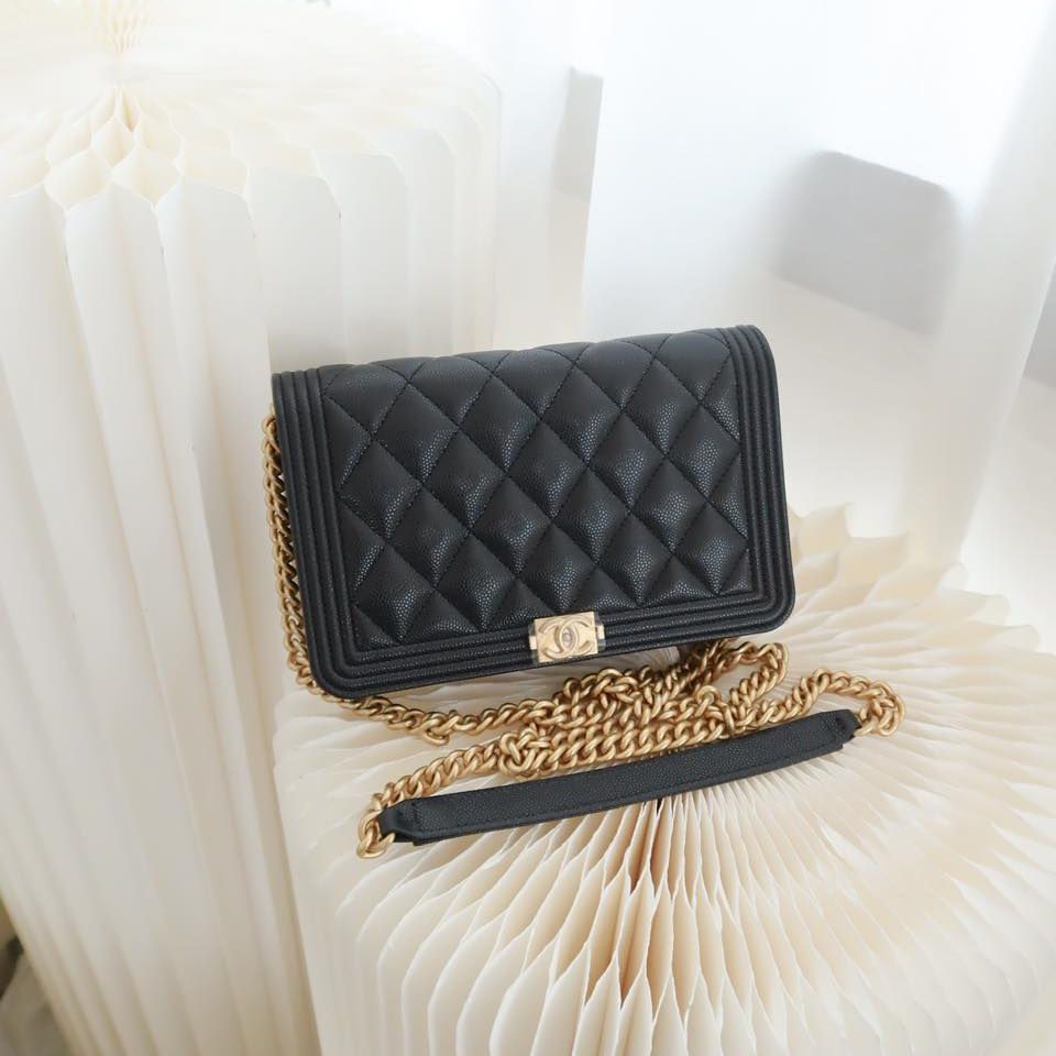 Chanel Quilted Boy Wallet on Chain WOC Black Caviar Age