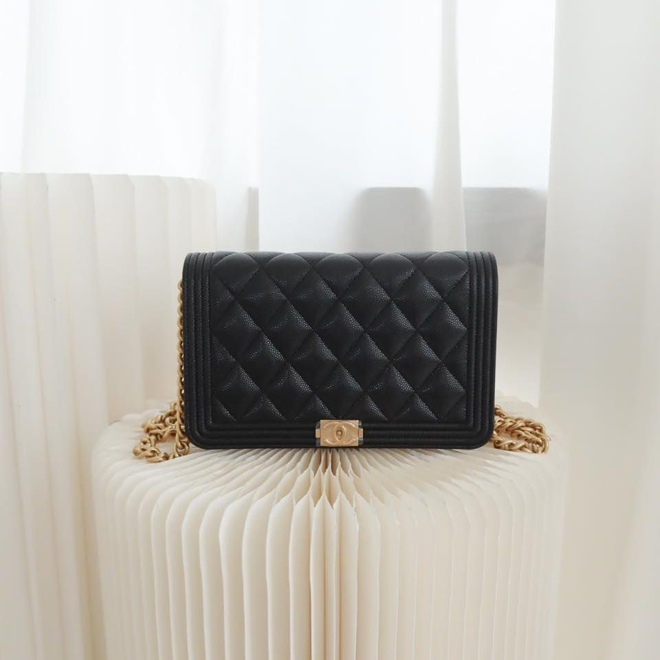 Chanel Quilted Boy Wallet on Chain WOC Black Caviar Age