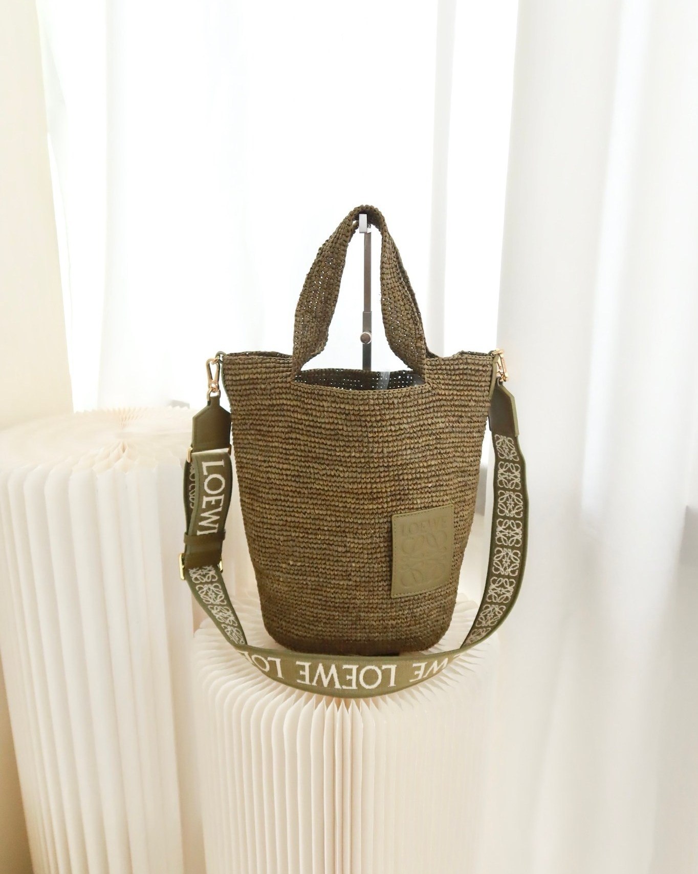 Loewe Mini Slit bag in Raffia / Calfskin