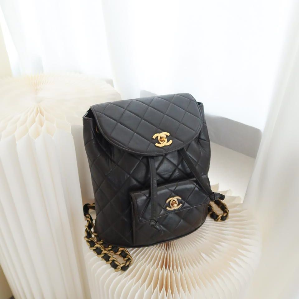 Chanel Vintage CC Duma Backpack Black Lambskin 24K