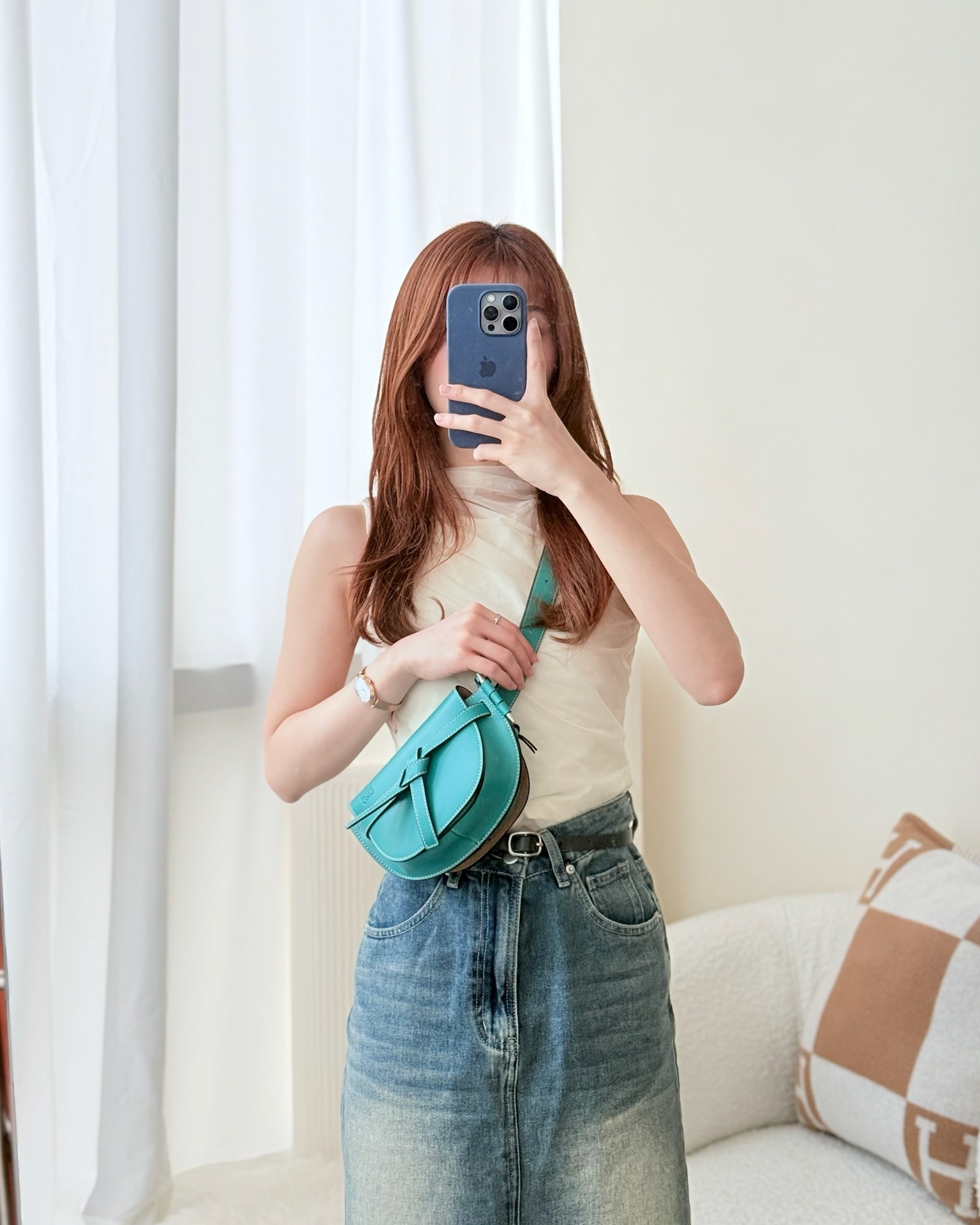 Loewe Mini Gate Belt Bag in Soft Calfskin Green