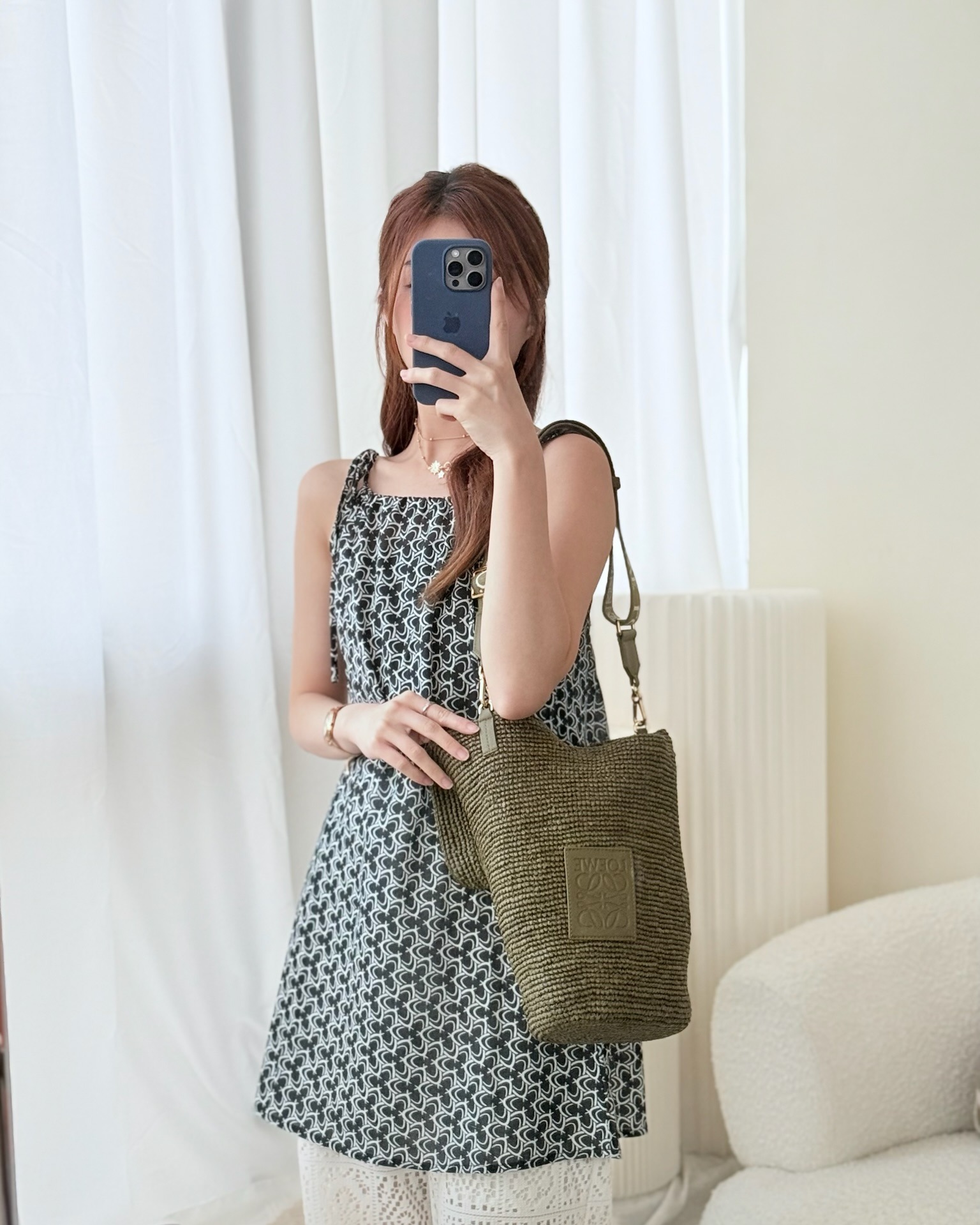 Loewe Mini Slit bag in Raffia / Calfskin