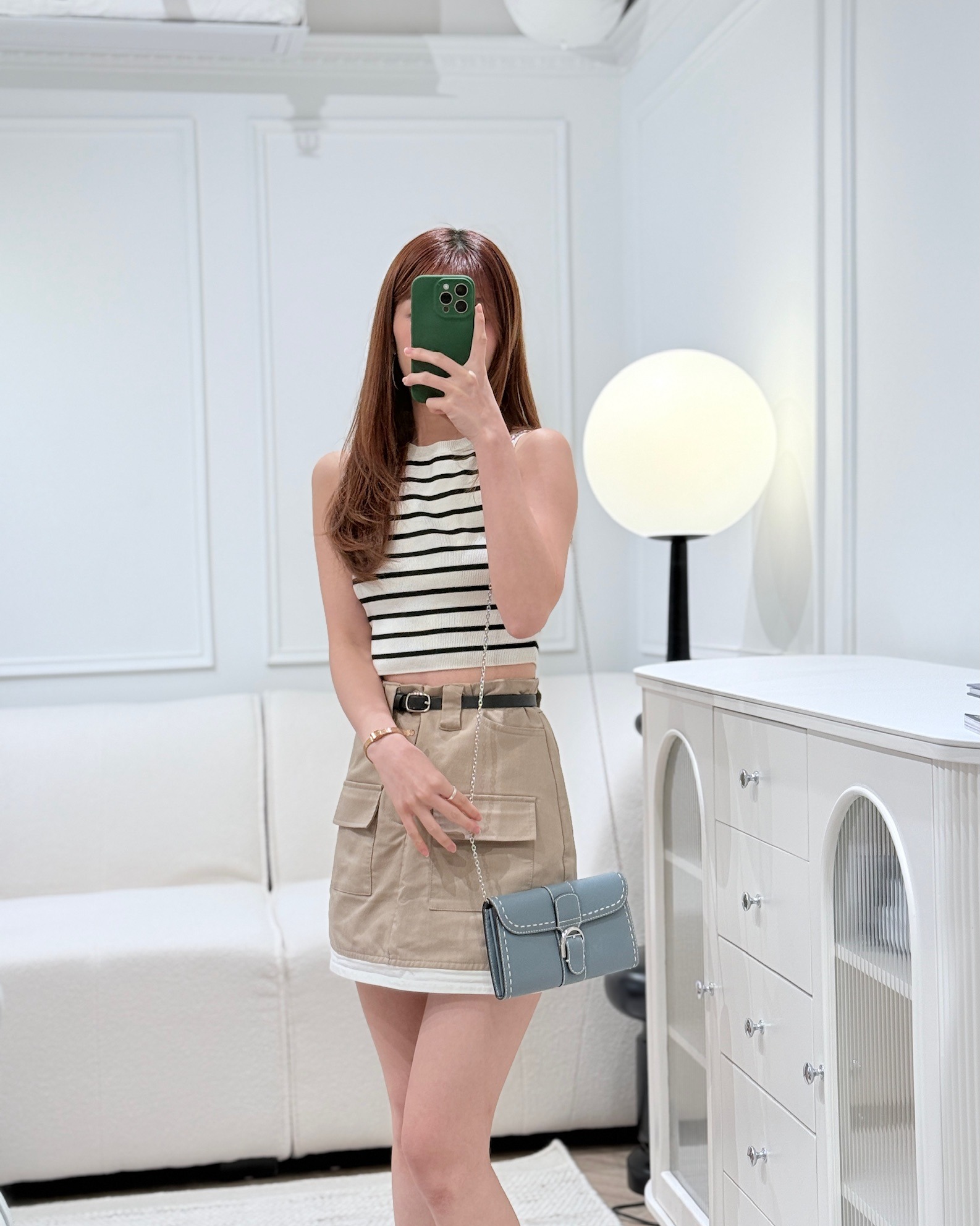 Delvaux Brillant Long Wallet Chain Surpiqué Blue Rodeo Calf