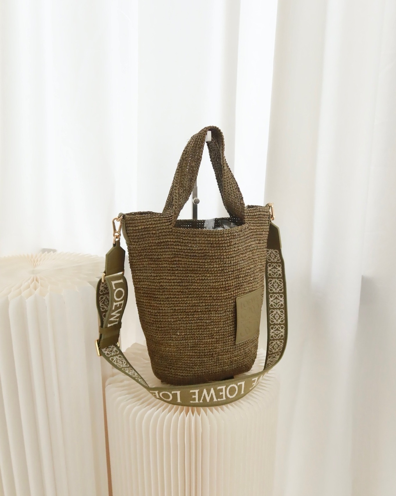 Loewe Mini Slit bag in Raffia / Calfskin