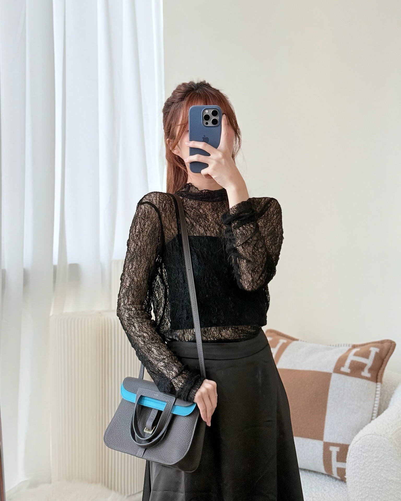 Hermès Halzan 25 Macassar 3S/ Bleu Zanzibar B3 Clemence