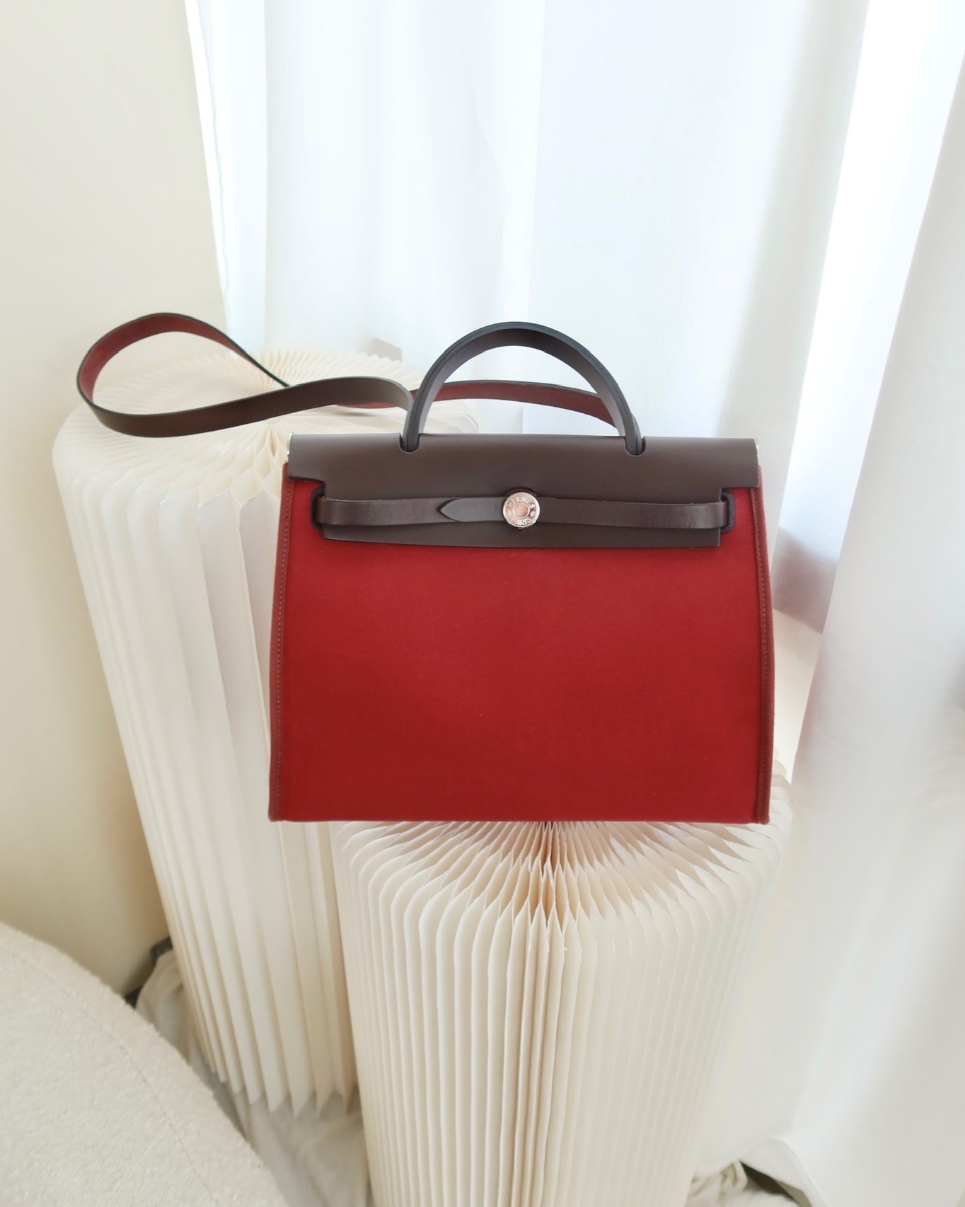 Hermès Herbag Zip 31 Retourne Rose Bubblegum L4/ Rubis B5 Canvas Palladium Hardware