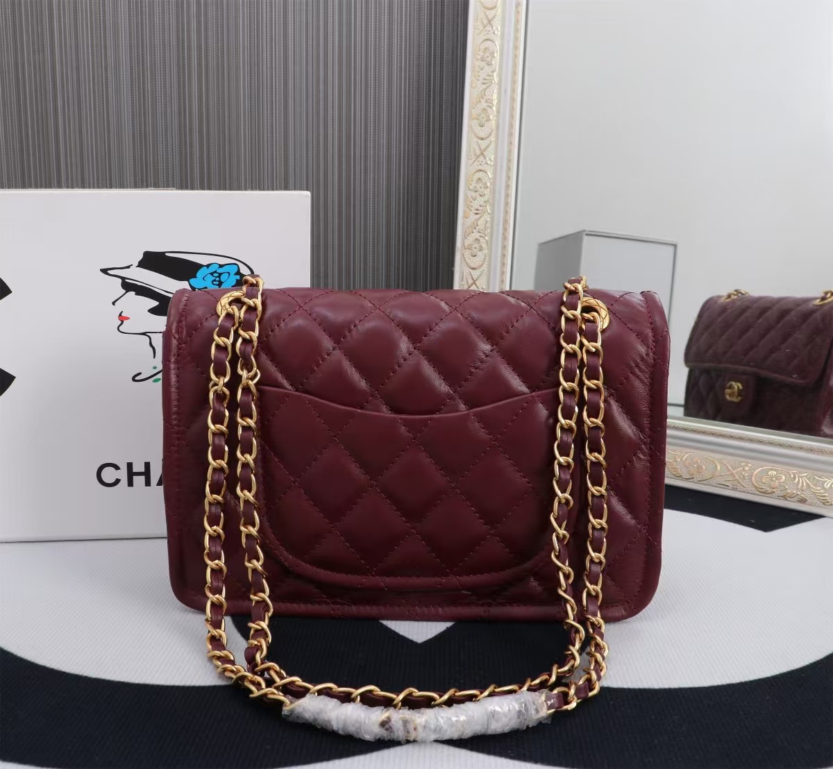 24s small flap bag 23cm burgundy calfskin gold hardware