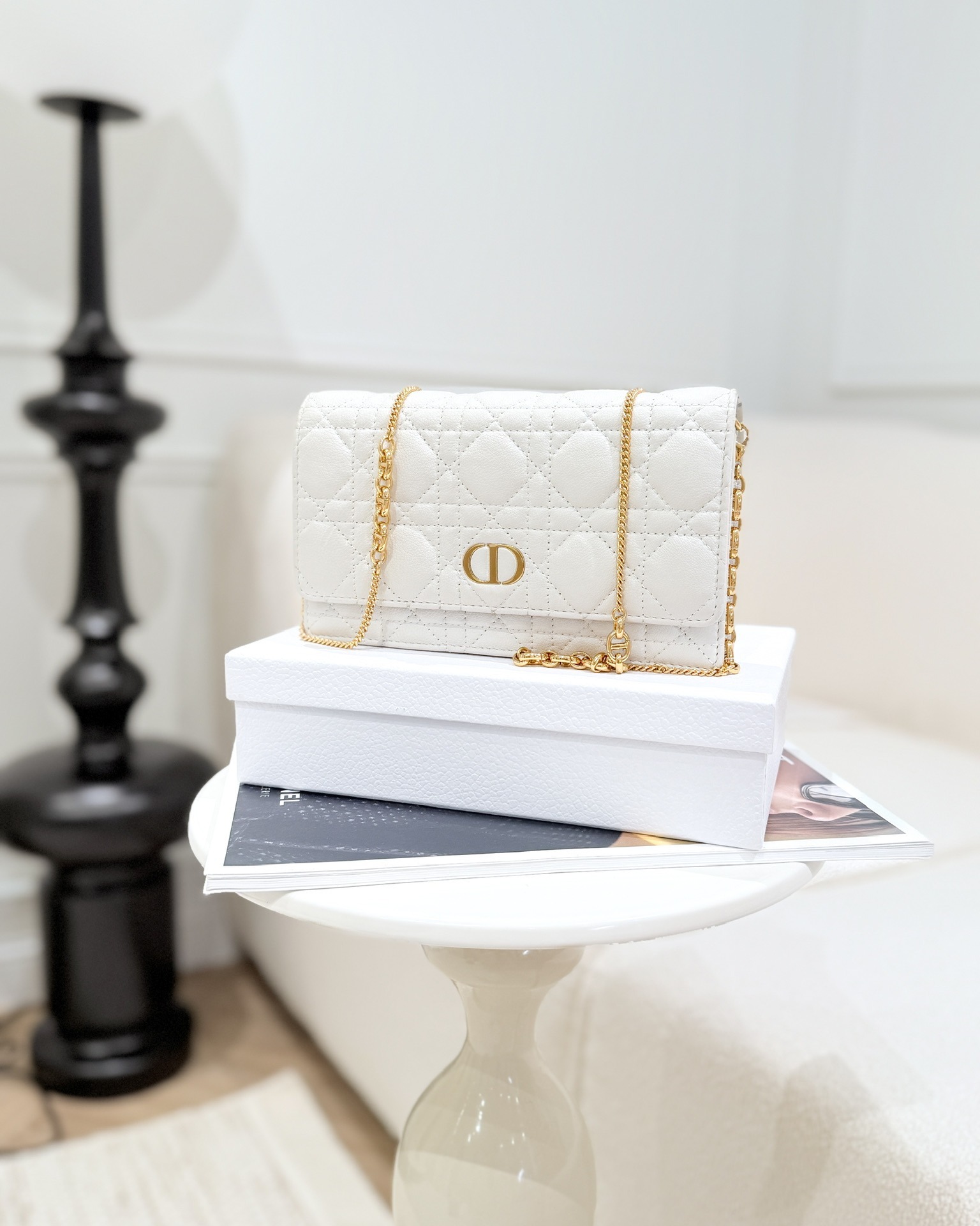 Dior Caro Pouch With Chain Latte Supple Cannage Calfskin