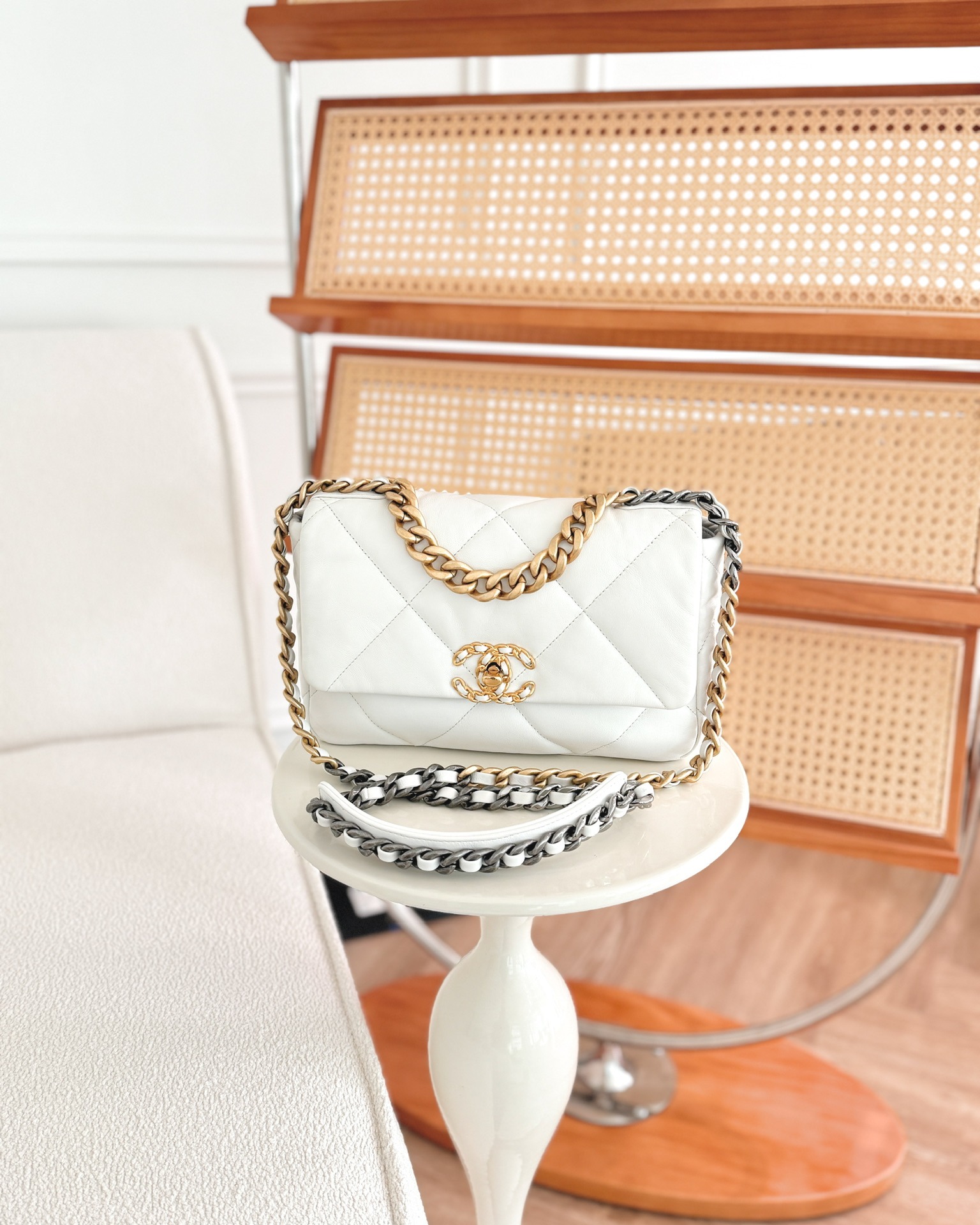 Chanel 19 Small White Mixed Hardware