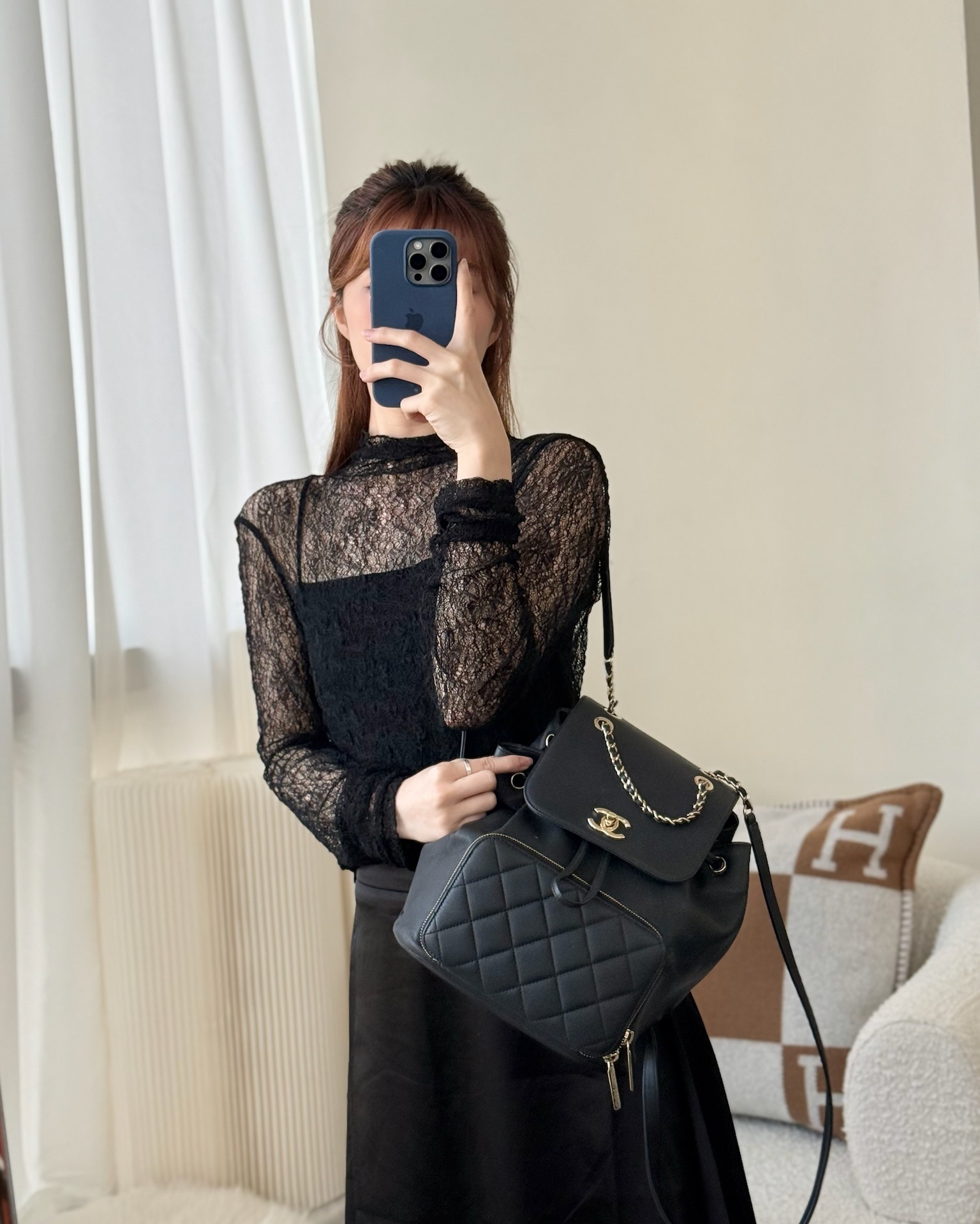 Chanel Quilted Business Affinity Backpack Black Caviar