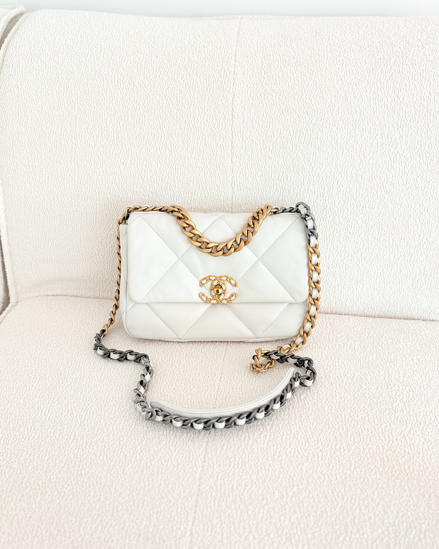 Chanel 19 Small White Mixed Hardware