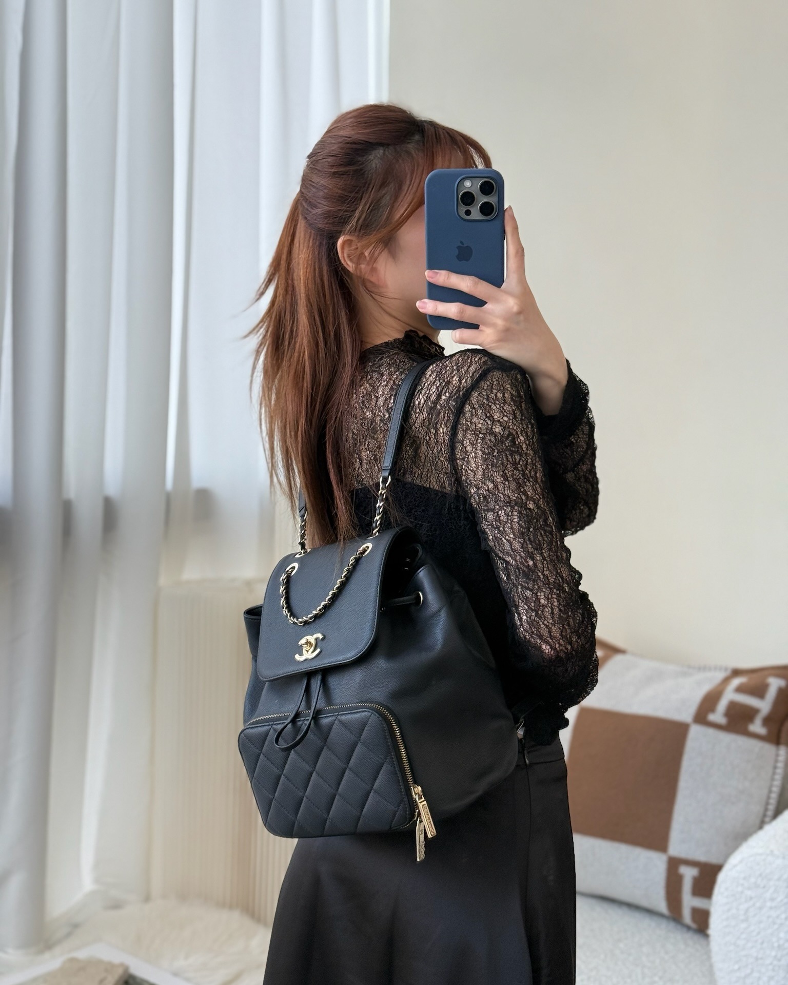 Chanel Quilted Business Affinity Backpack Black Caviar