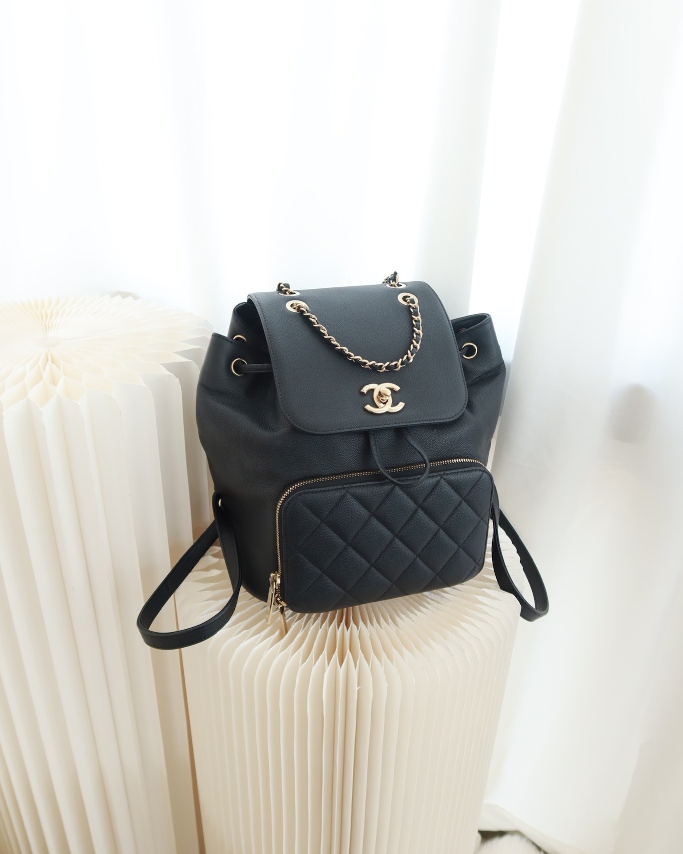Chanel Quilted Business Affinity Backpack Black Caviar