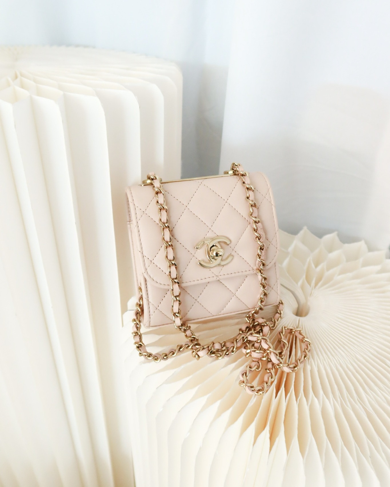 Chanel Mini Quilted Trendy CC Clutch With Chain Light Pink Lambskin