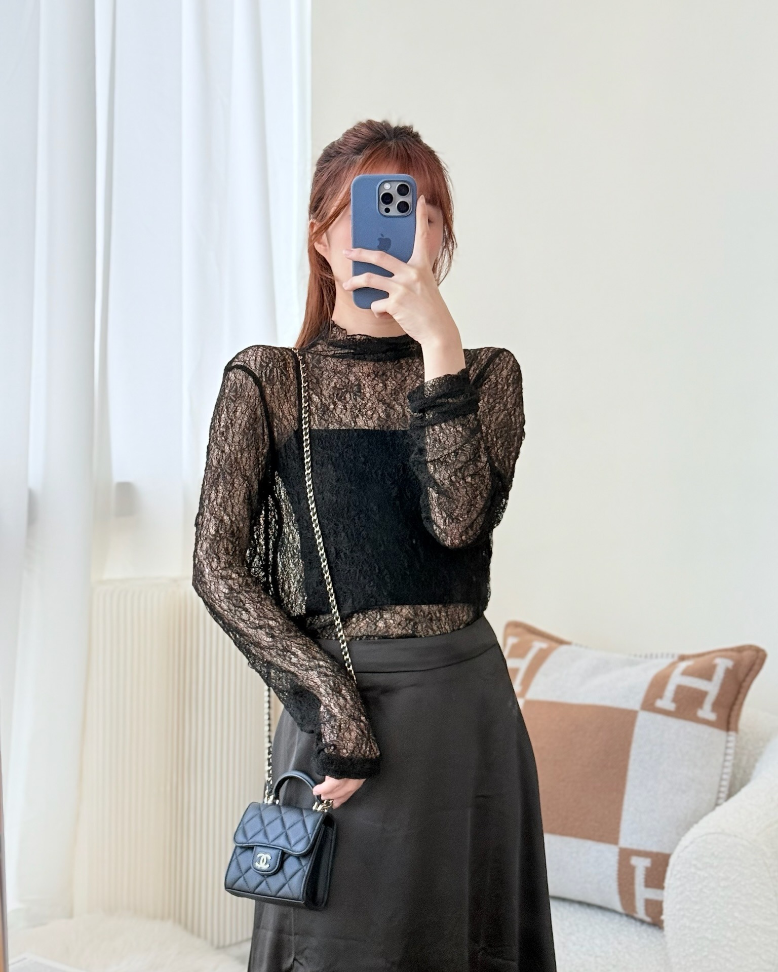 Chanel Mini Handle Clutch With Chain Iridescent Dark Navy Lambskin