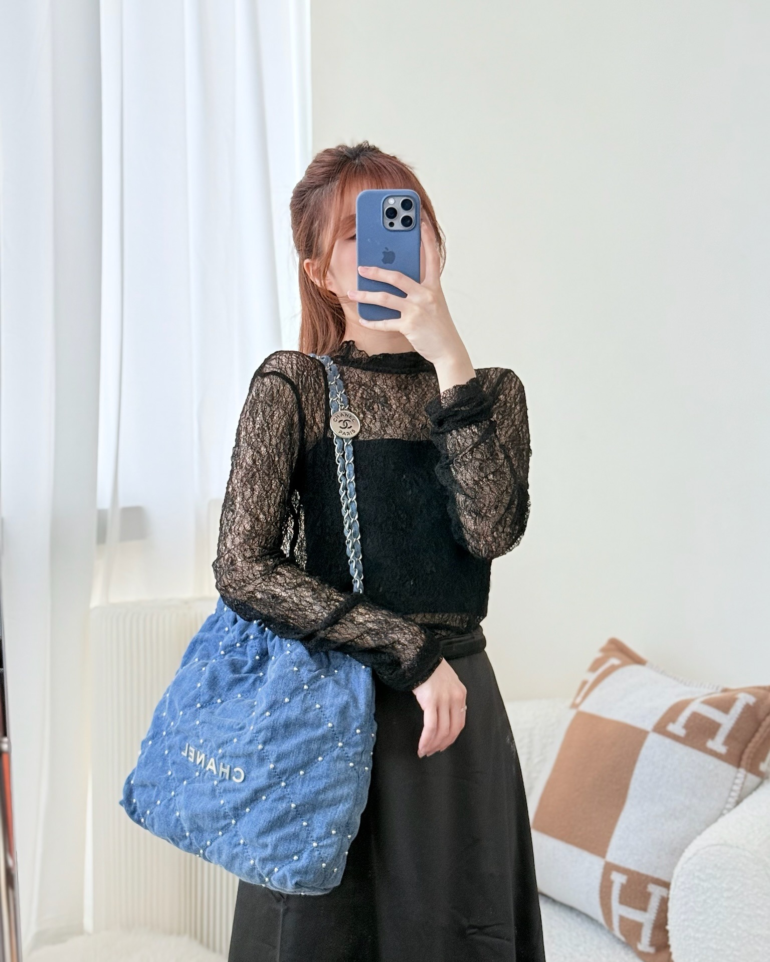 Chanel 22 Small Pearl Studded Denim