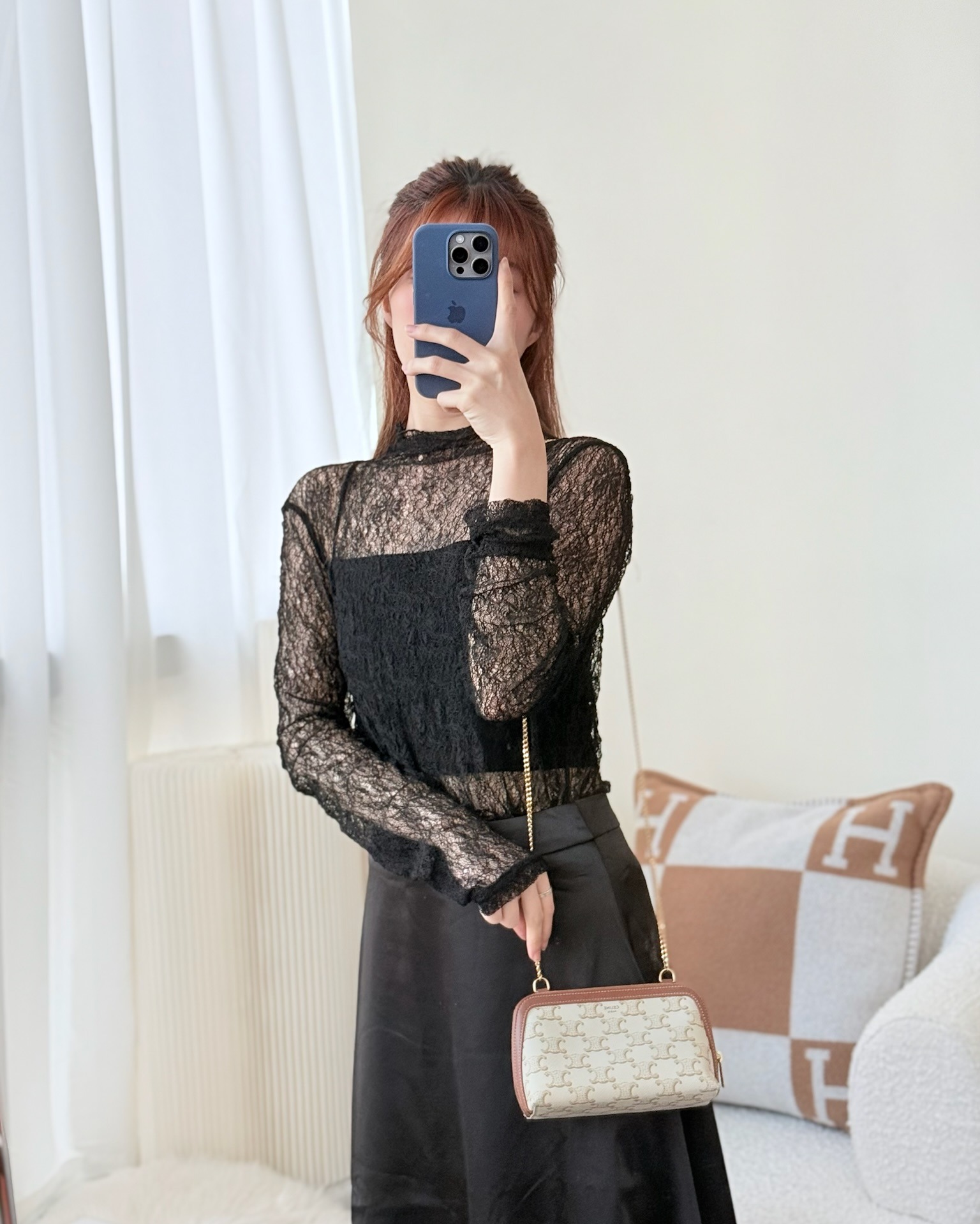 Celine Clutch With Chain Triomphe Canvas Lambskin White/Tan