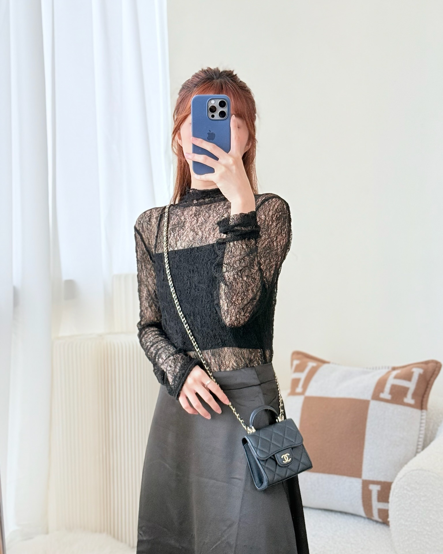 Chanel Mini Handle Clutch With Chain Iridescent Dark Navy Lambskin