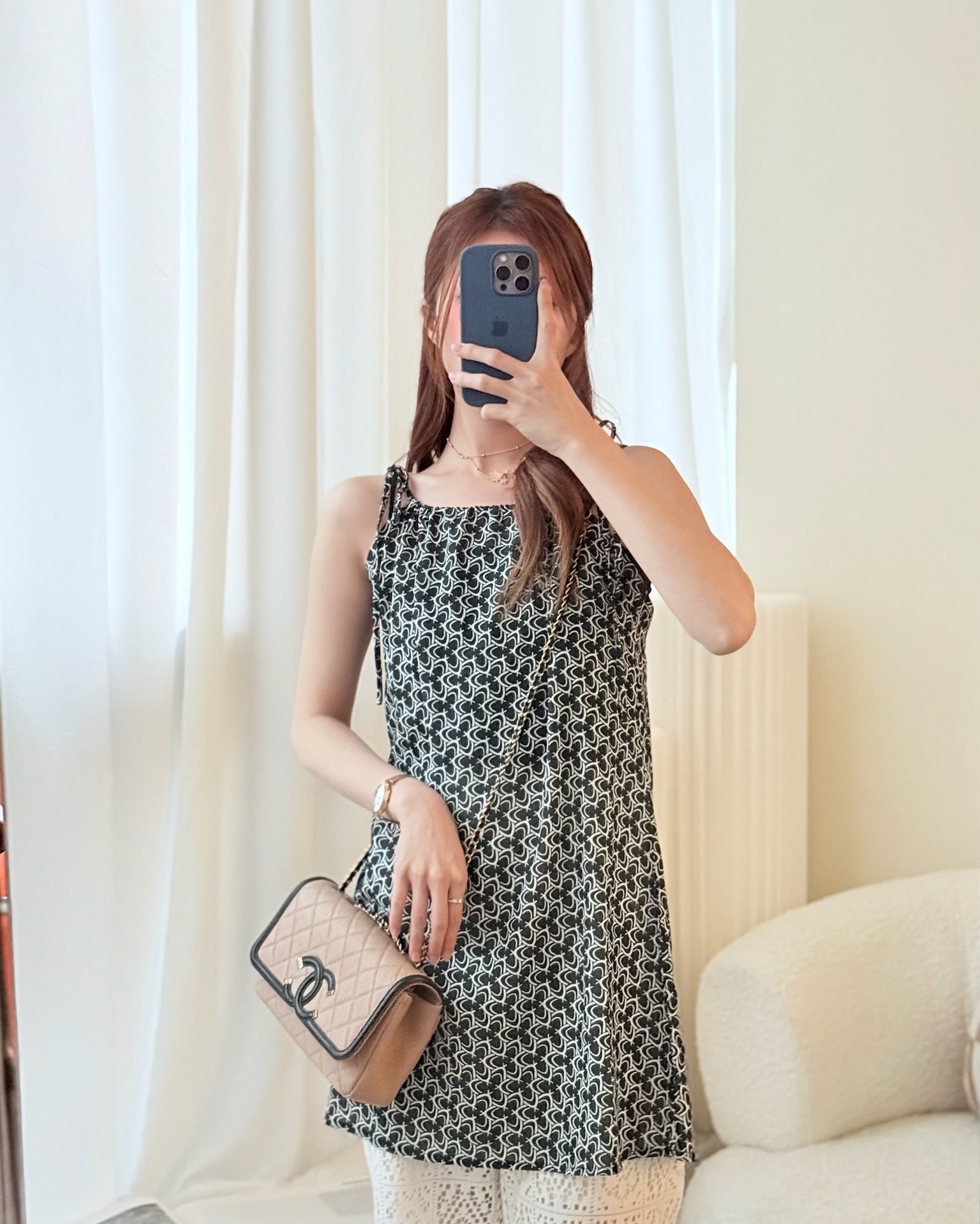 Chanel Small CC Filigree Flap Quilted Beige Black Caviar