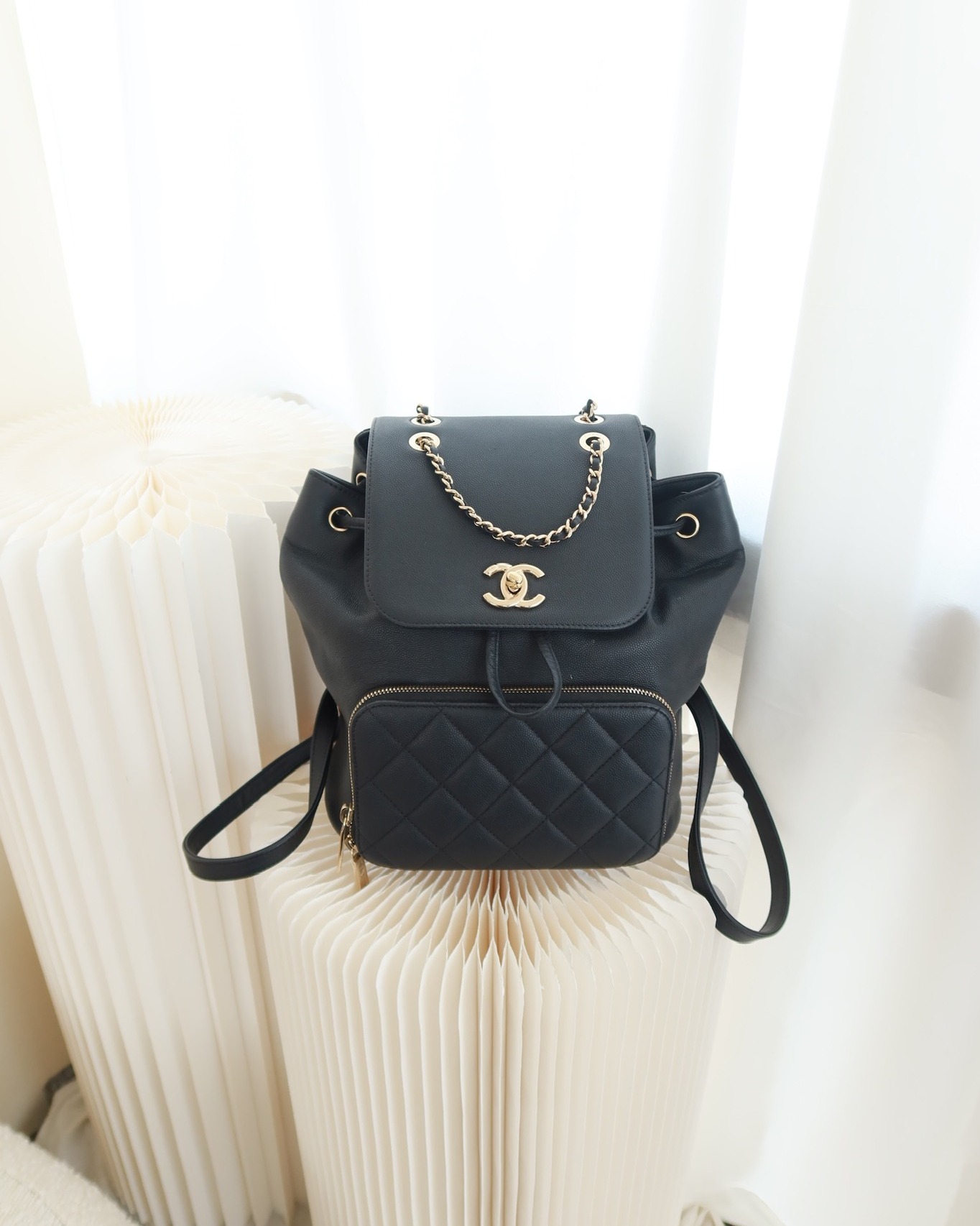 Chanel Quilted Business Affinity Backpack Black Caviar