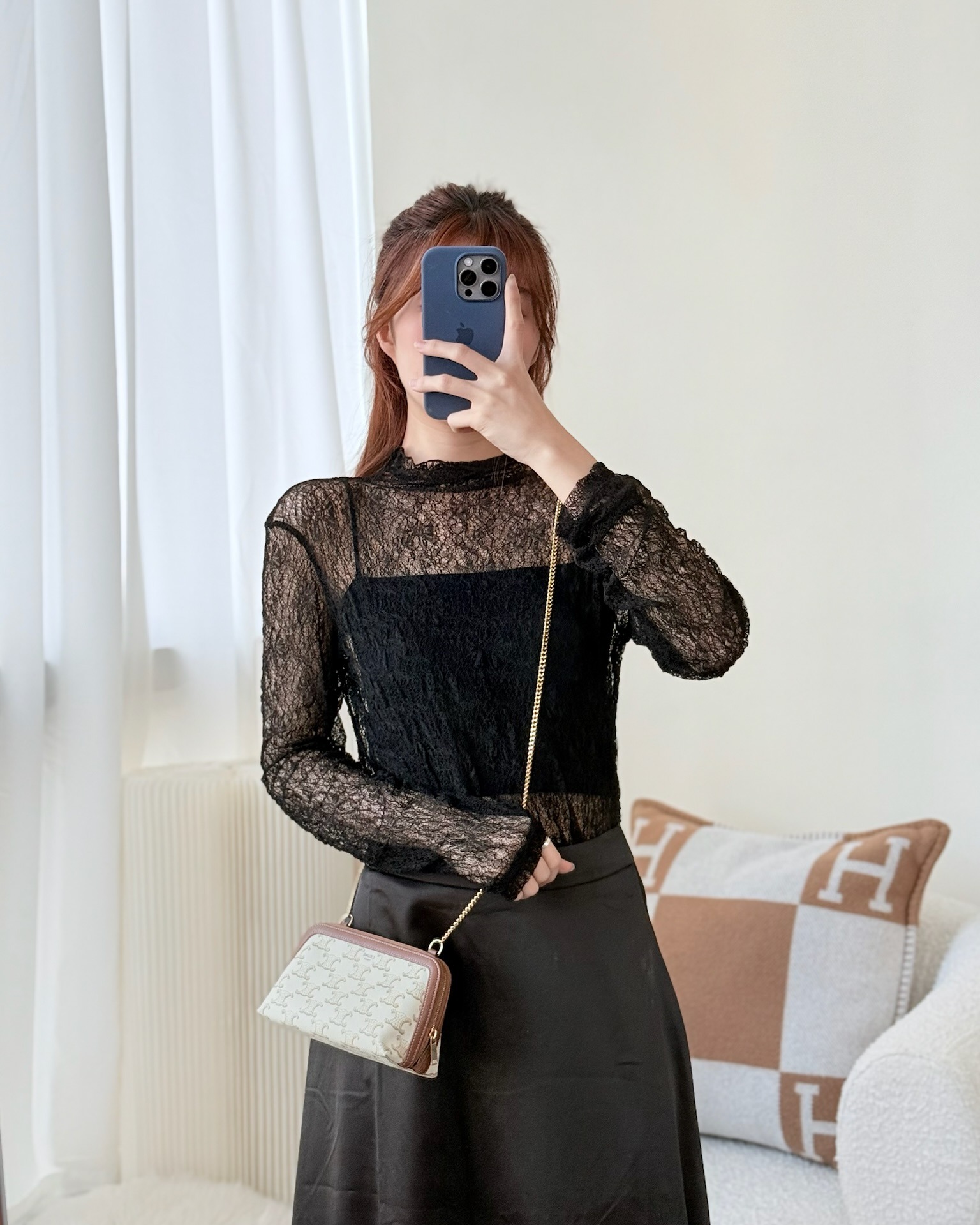 Celine Clutch With Chain Triomphe Canvas Lambskin White/Tan