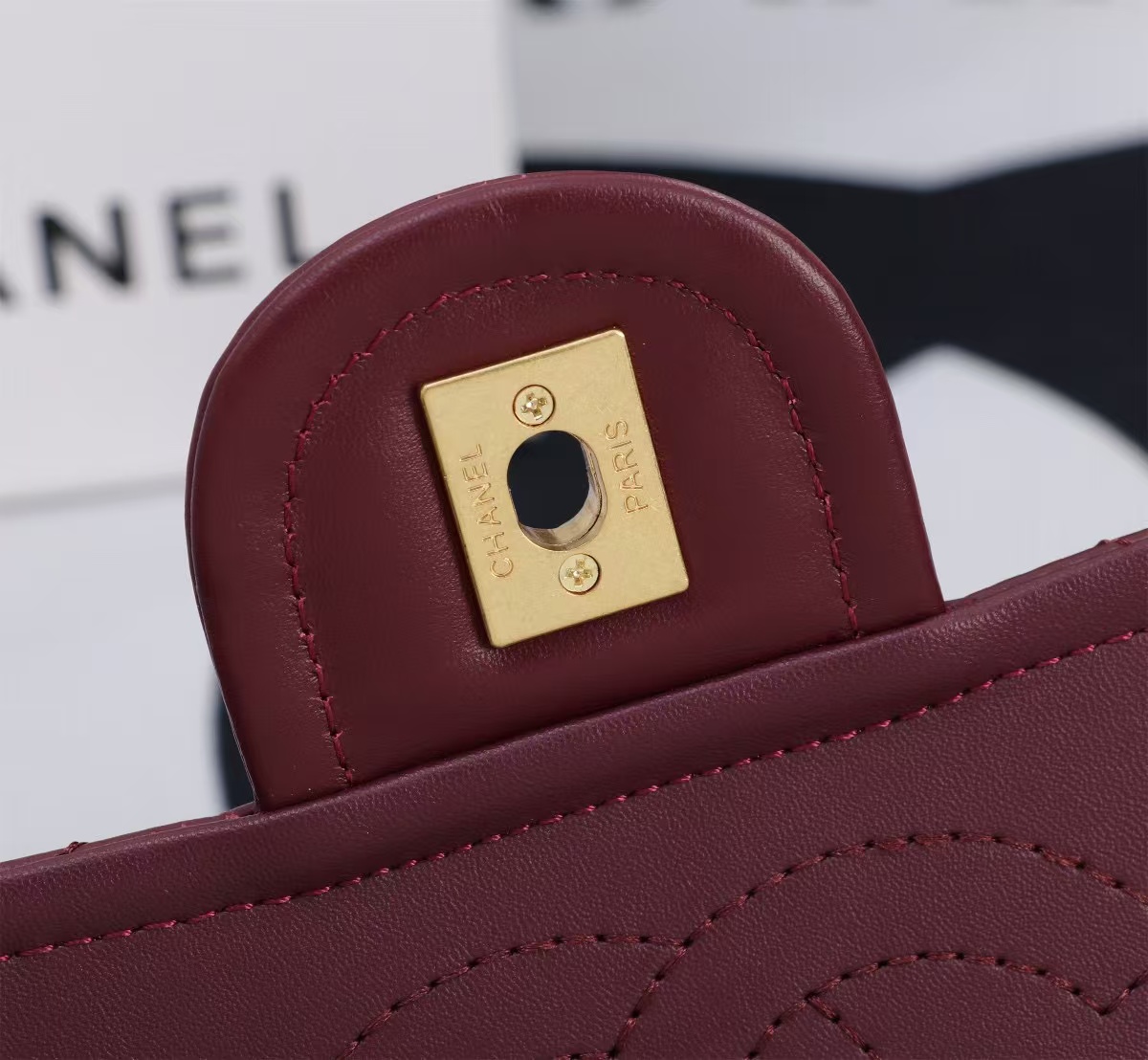 24s small flap bag 23cm burgundy calfskin gold hardware