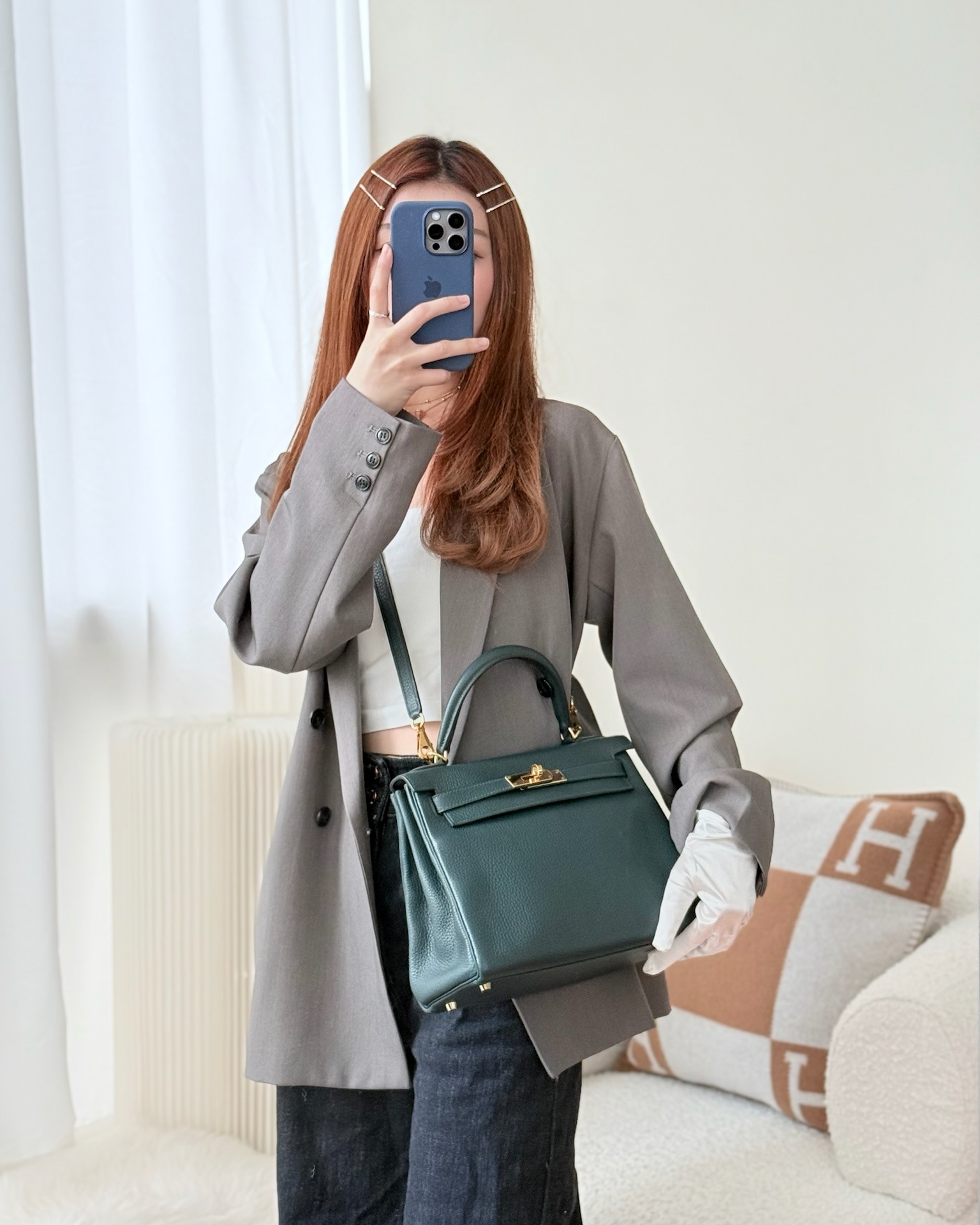 Hermès Kelly 28 Clemence Vert Cypress 6O Gold