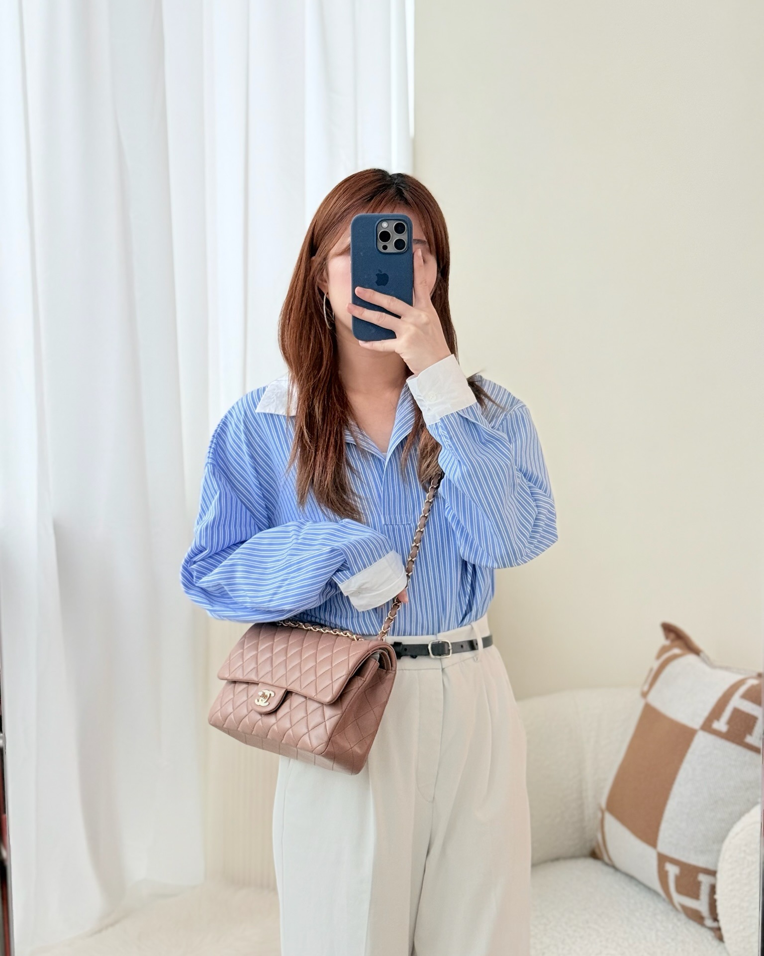 Chanel Classic M/L Medium Flap Quilted Dark Beige Lambskin