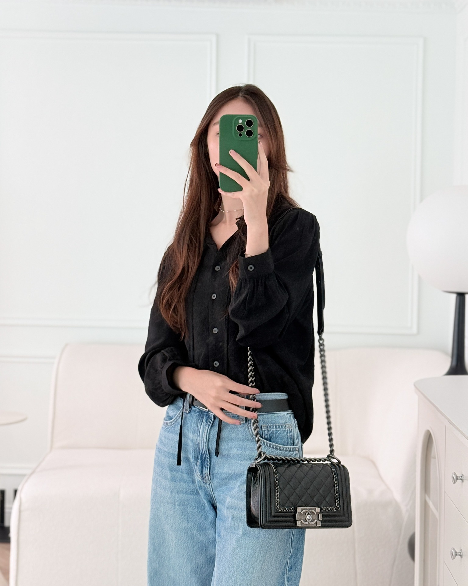 Chanel Small Chain Around Boy Quilted Black Aged Ruthenium Hardware Calfskin