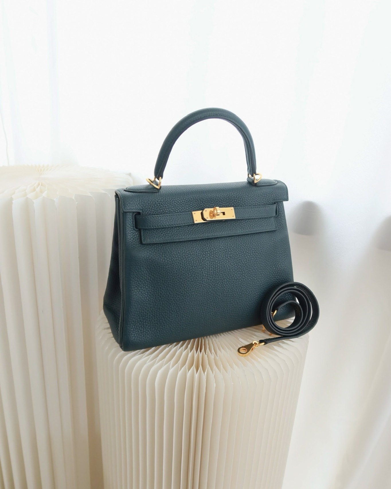 Hermès Kelly 28 Clemence Vert Cypress 6O Gold