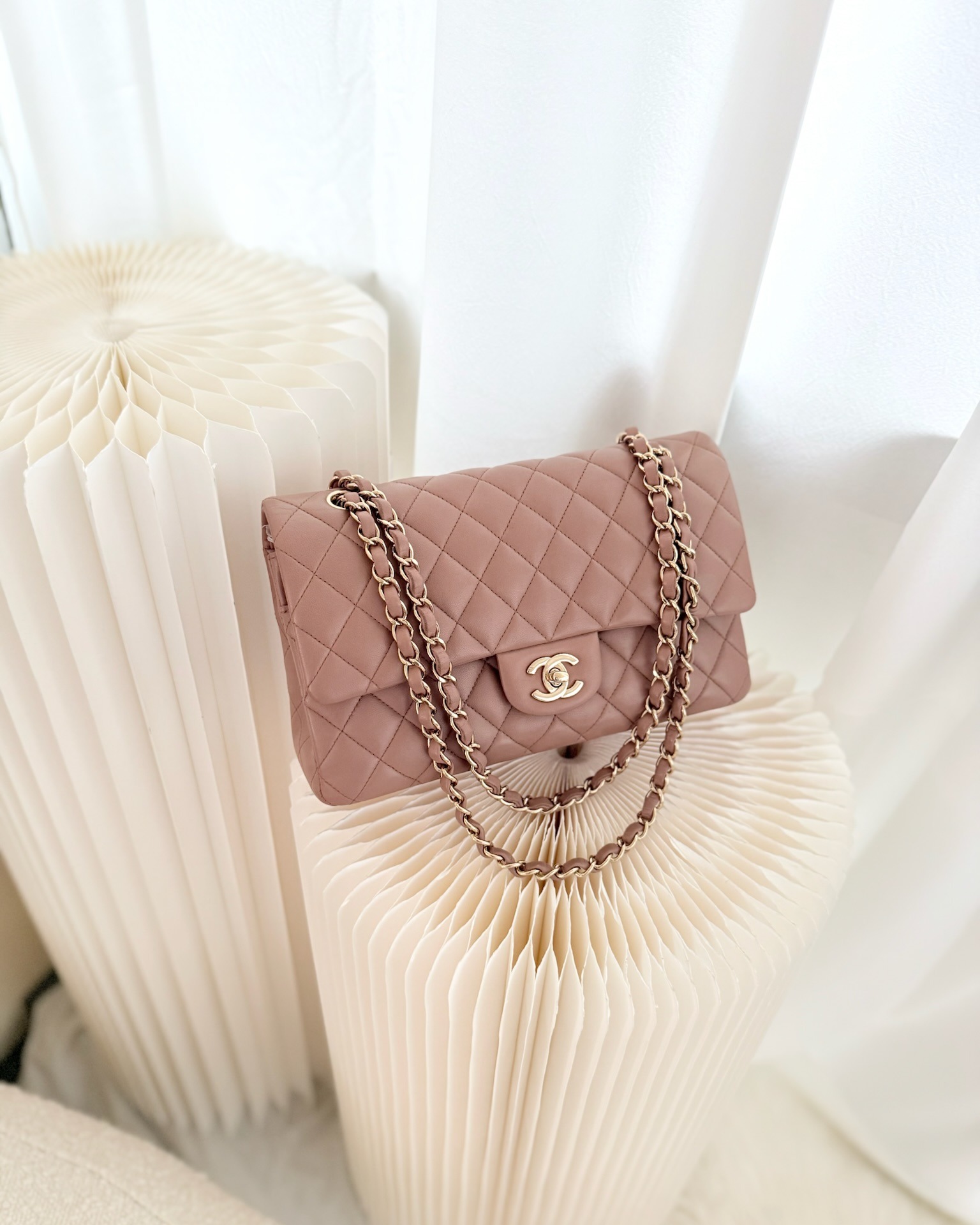 Chanel Classic M/L Medium Flap Quilted Dark Beige Lambskin