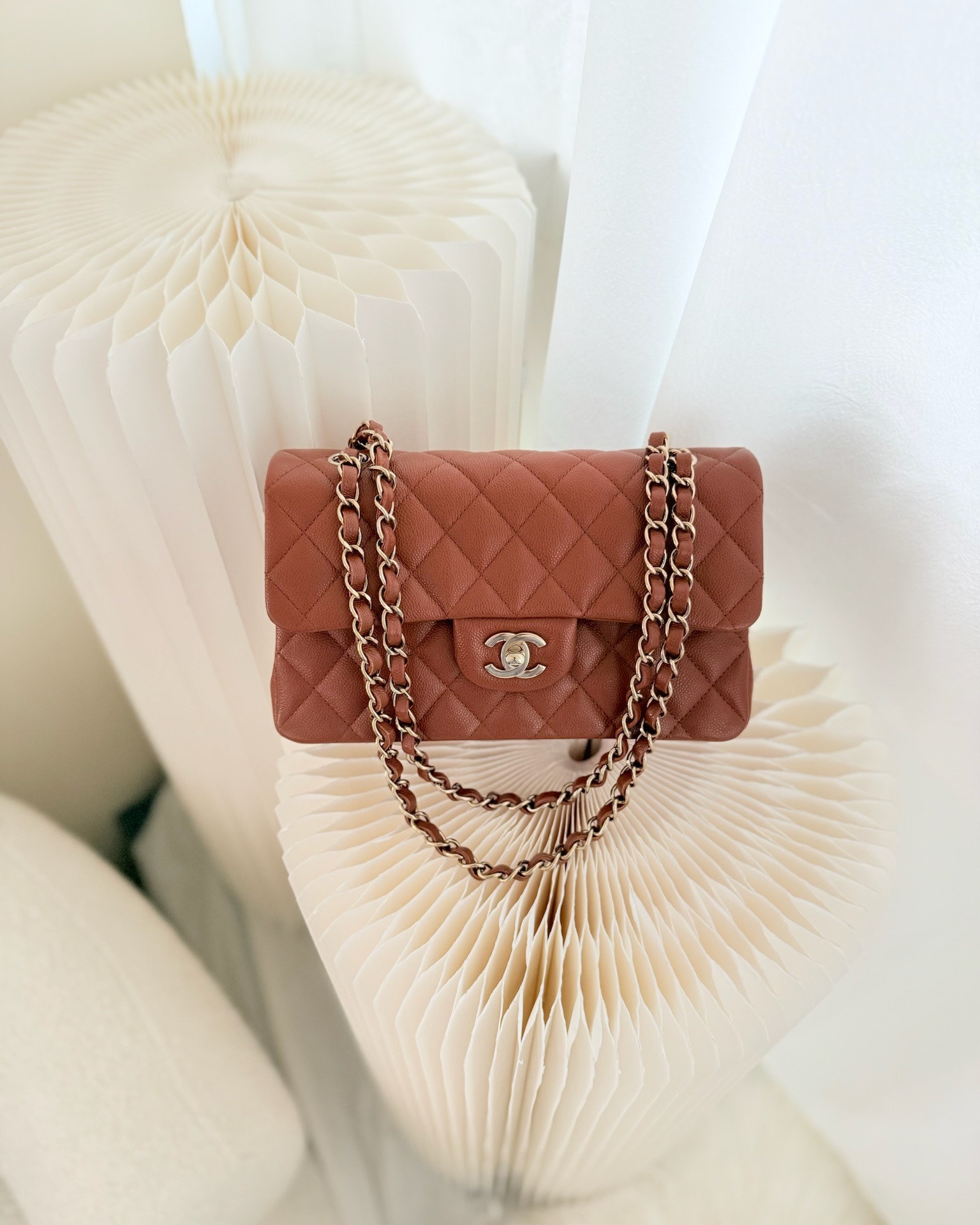 Chanel Small S/M Classic Flap Quilted Brown Caviar
