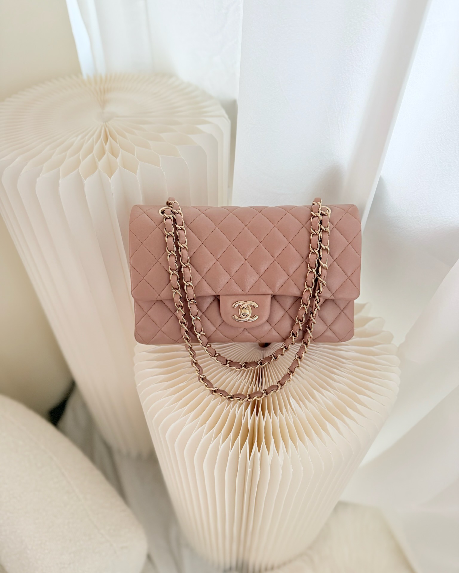 Chanel Classic M/L Medium Flap Quilted Dark Beige Lambskin