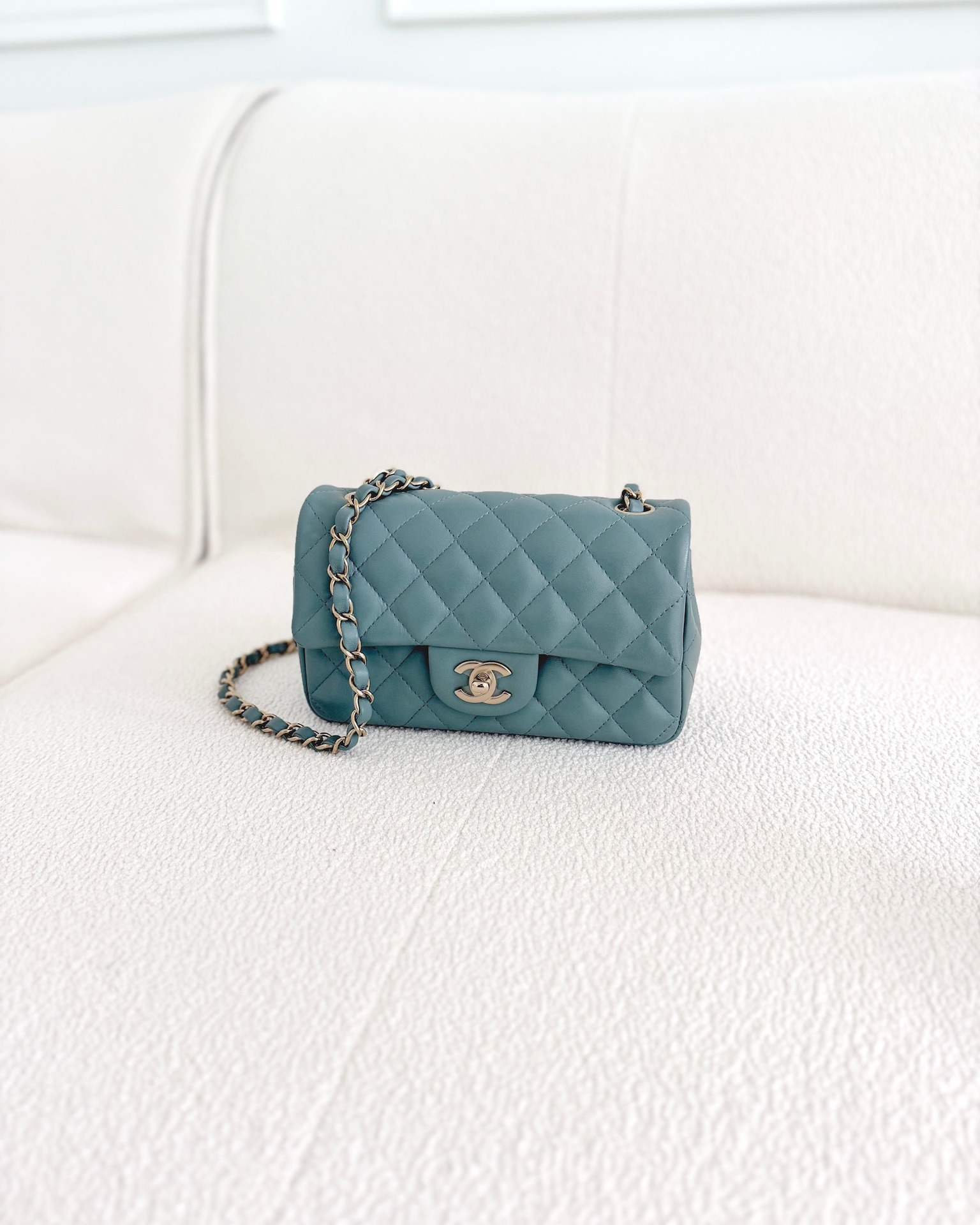 Chanel Quilted Mini Rectangular Flap Turquoise Blue Lambskin