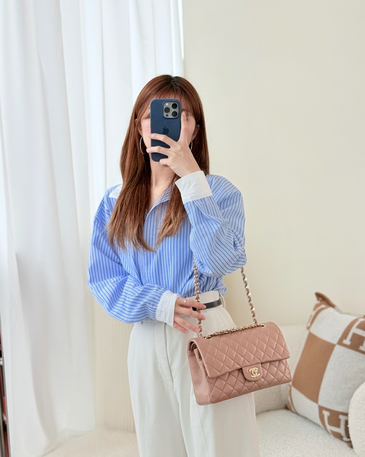 Chanel Classic M/L Medium Flap Quilted Dark Beige Lambskin