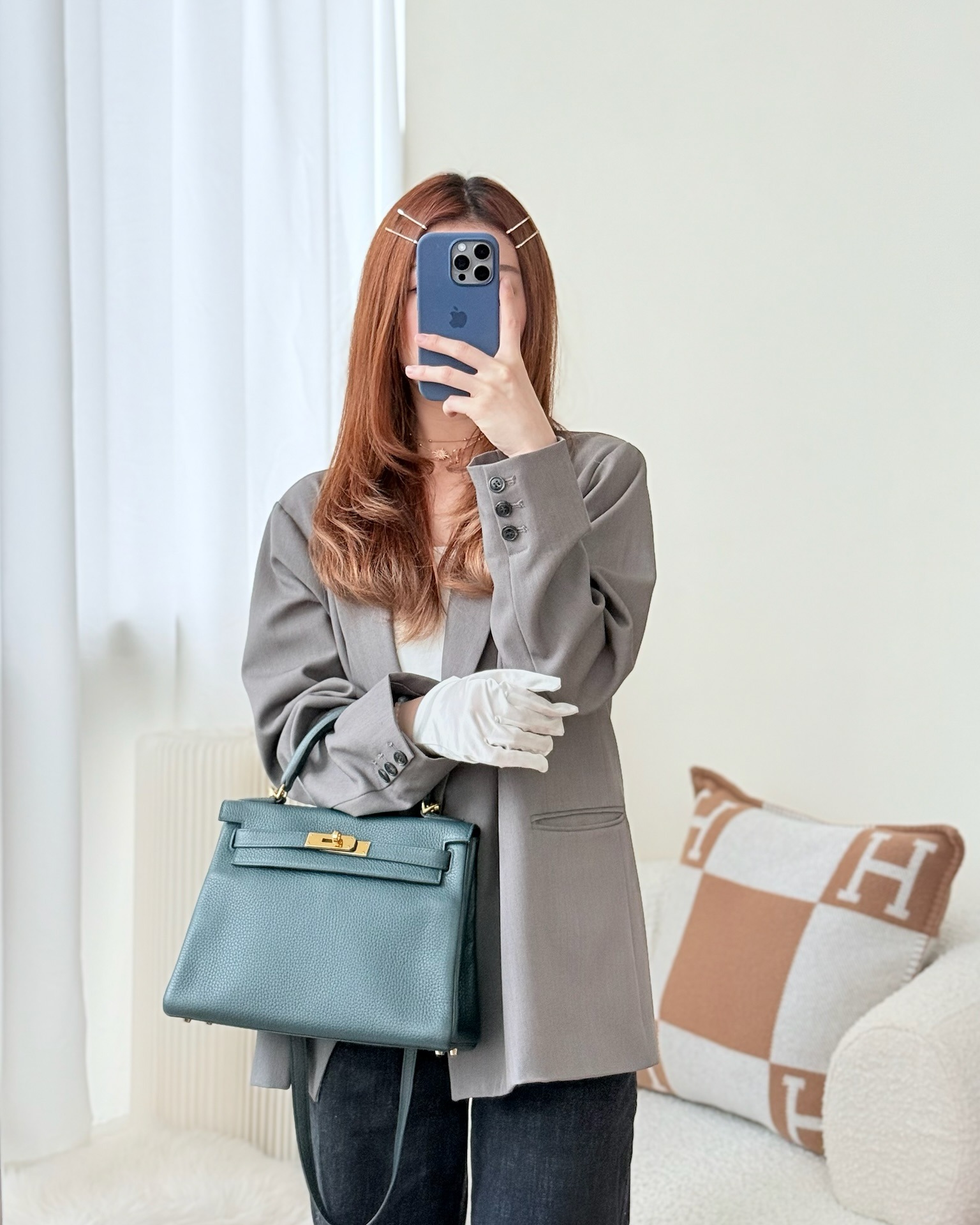 Hermès Kelly 28 Clemence Vert Cypress 6O Gold